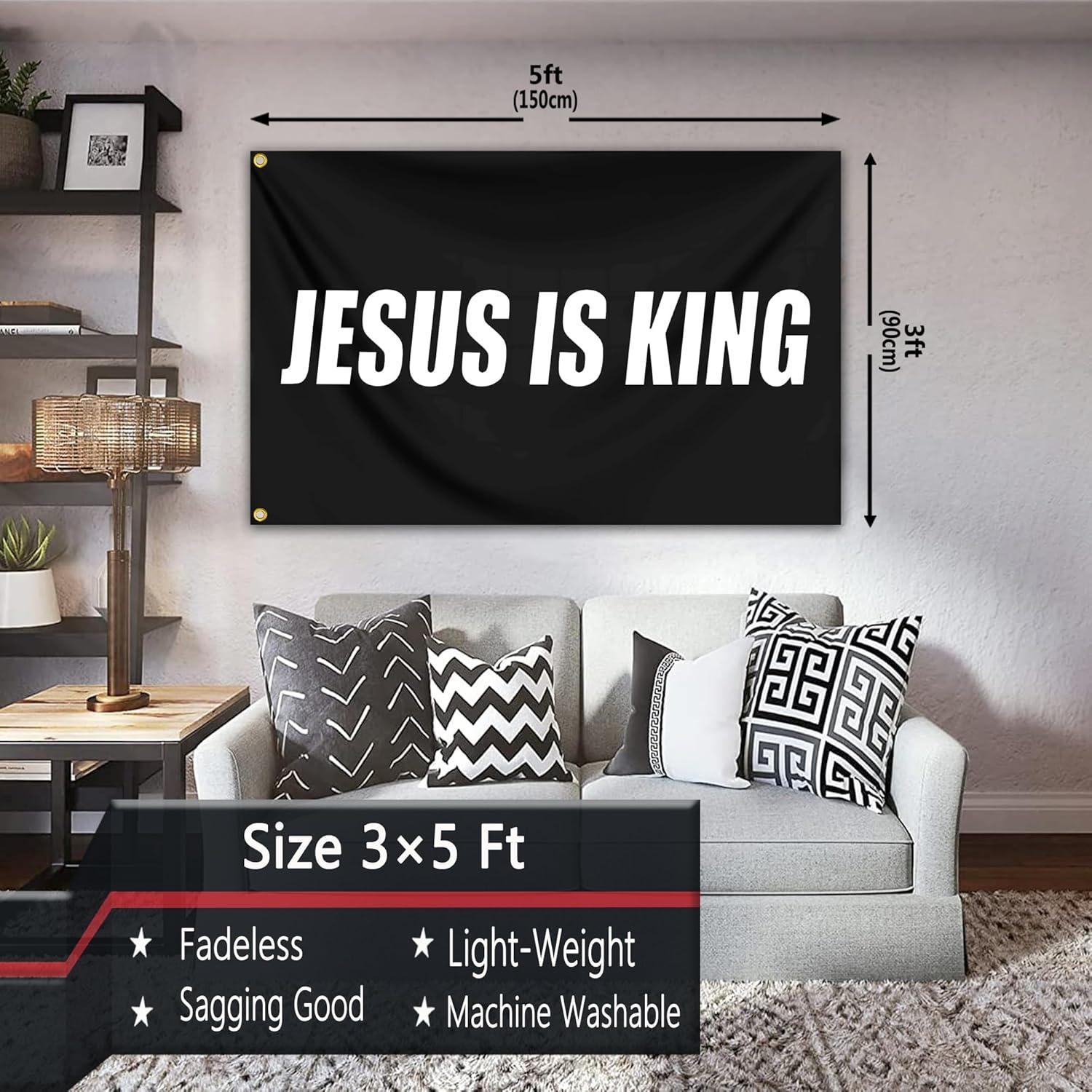 Jesus Is King Flag - Christian Jesus Flag - Outdoor Flags Hope Faith Over Fear - Easter Flags Decoration Gift - Indoor Wall Decoration - 3X5FT