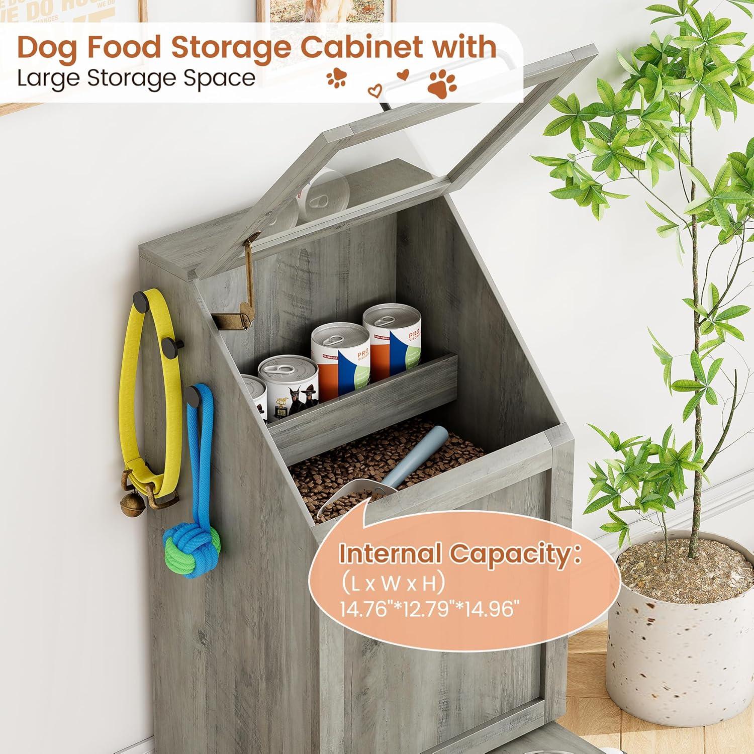 gaomon Dog Feeding Station with Storage Cabinet, 2 Elevated Dog Bowls, Filp Top Dog Food Storage Cabinet Container