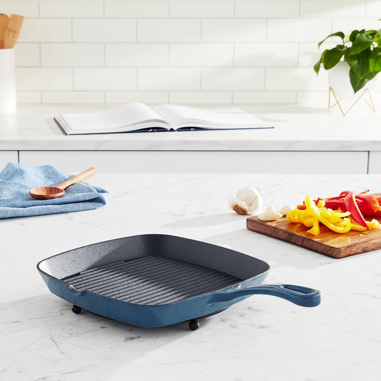 Cuisinart Chef's Classic 9.25" Enameled Cast Iron Square Grill Pan CI30-23BG - Blue: Stovetop Griddle, Oven-Safe Handle