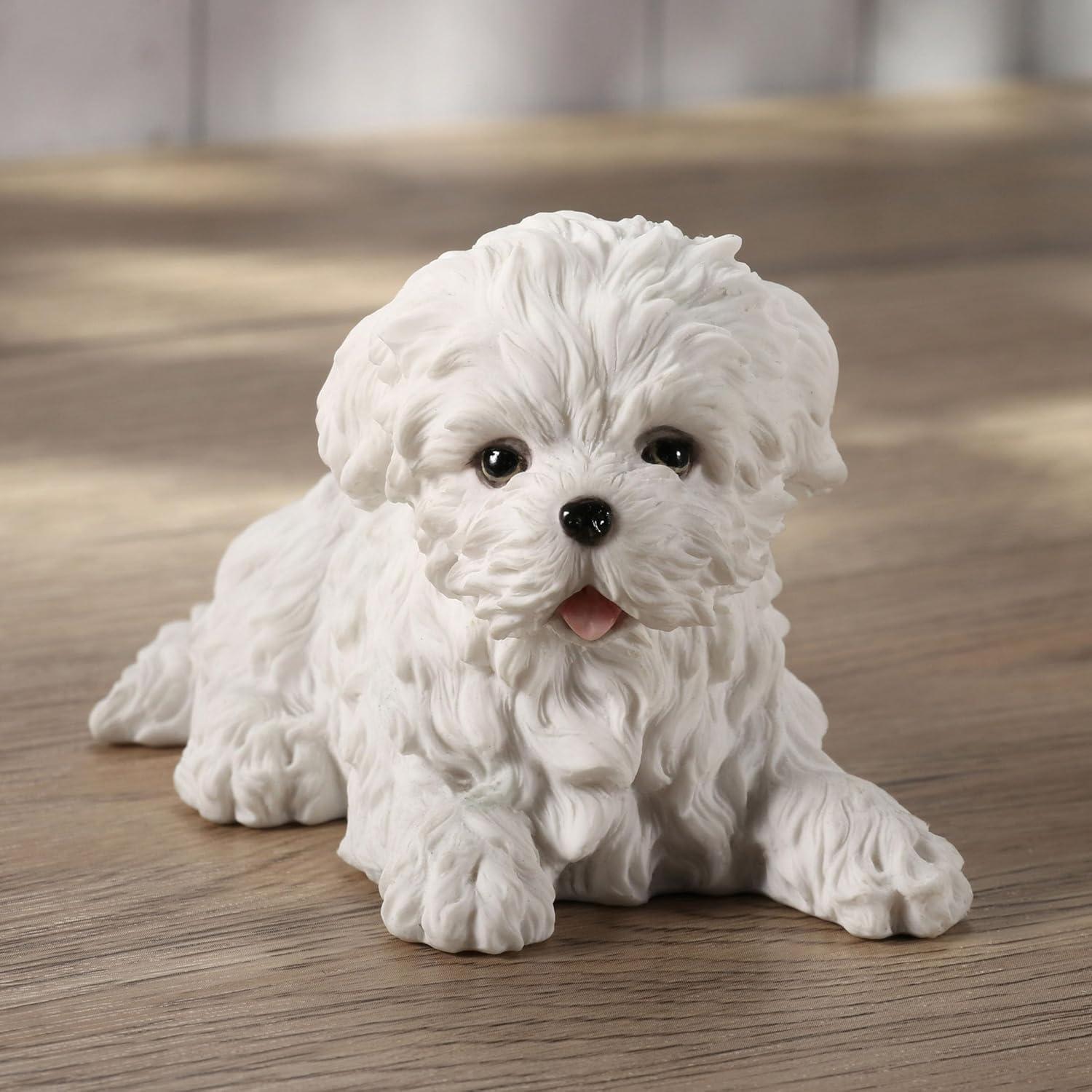 White Resin Maltese Puppy Dog Figurine