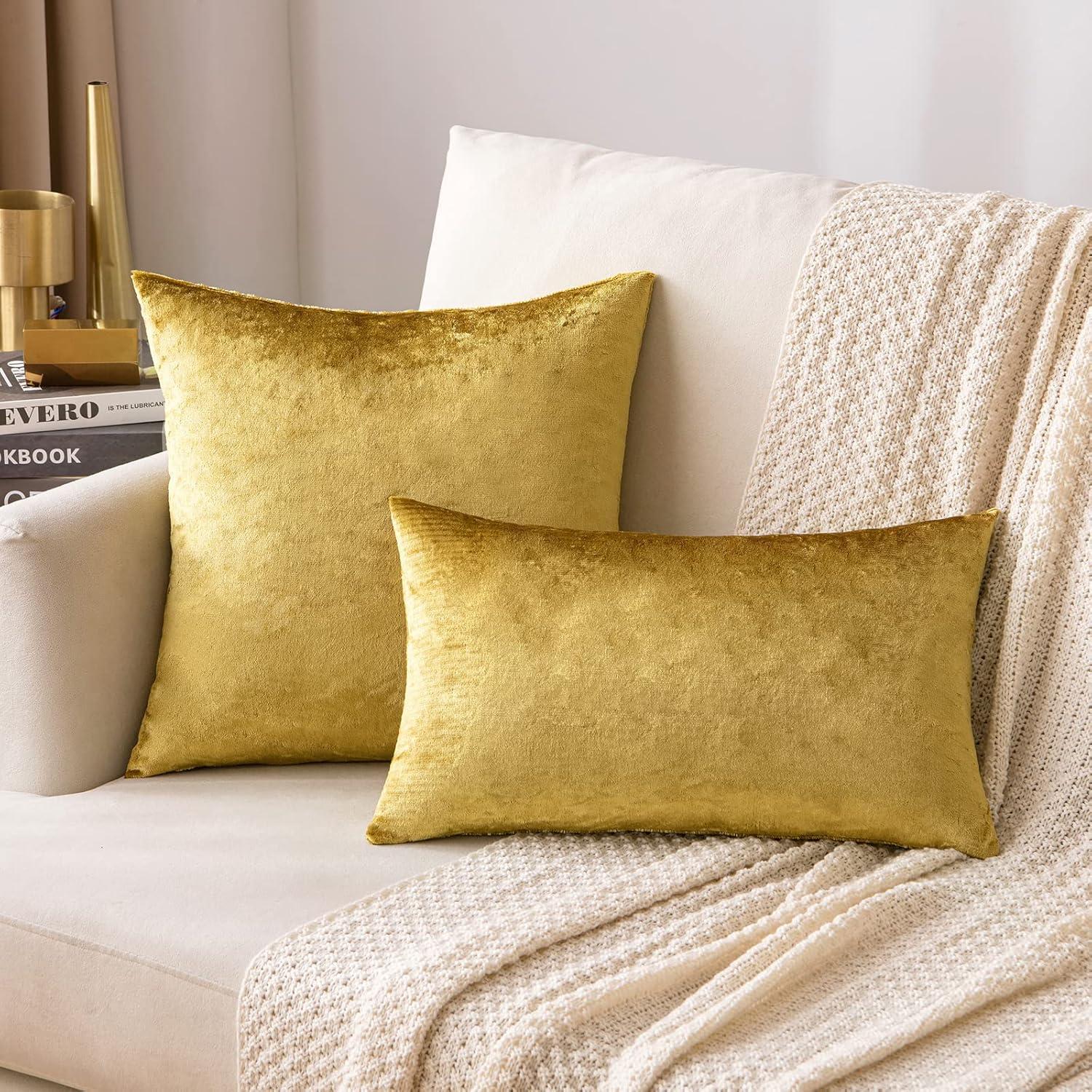 MIULEE Pack of 2 Velvet Soft Solid Decorative Square Throw Pillow Covers Set Fall Cushion Cases for Sofa Bedroom Couch 18 x 18 Inch Golden