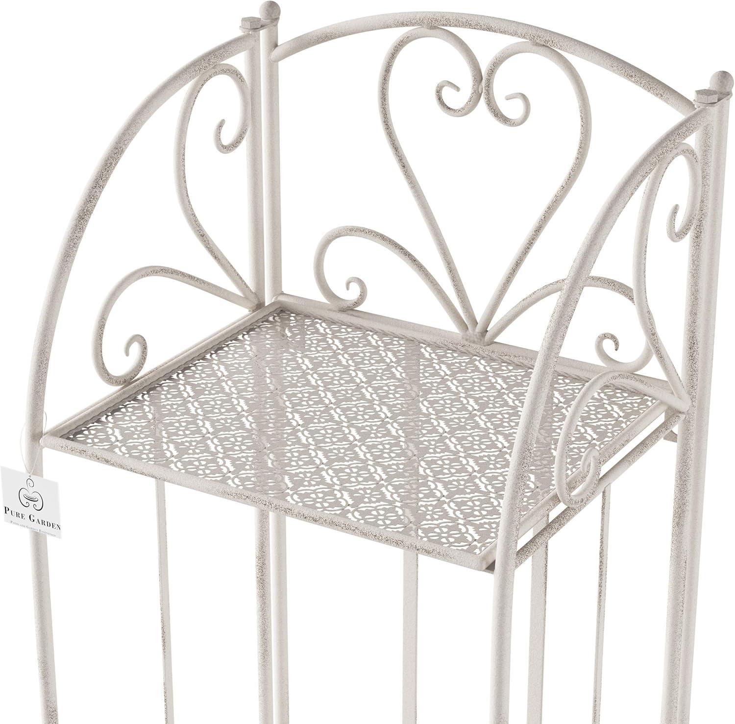 Antique White 3-Tier Folding Wrought Iron Plant Stand