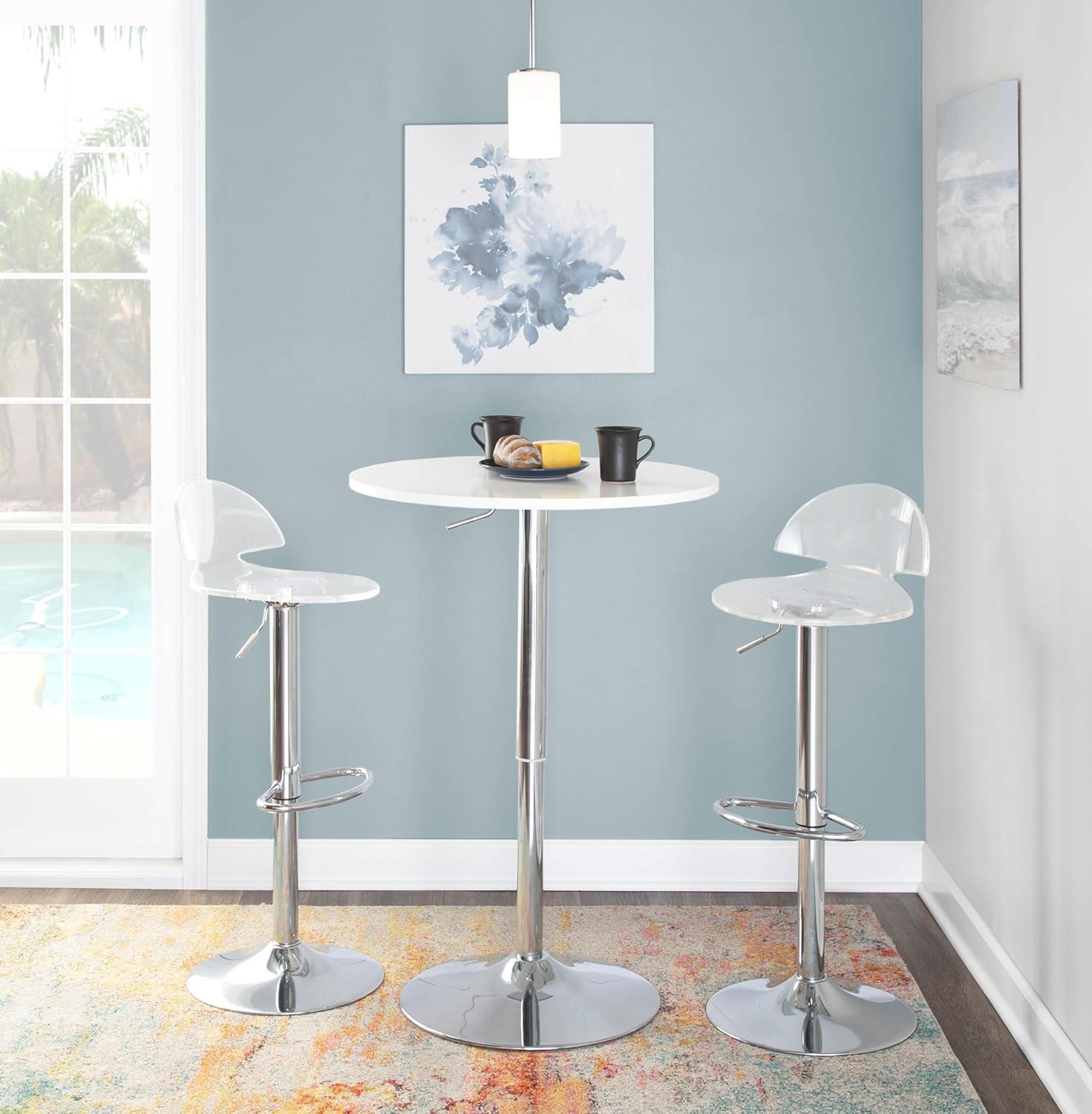 27.5" Elia Contemporary Adjustable Bar Height Pub Table White Wood Top with Chrome Frame - LumiSource