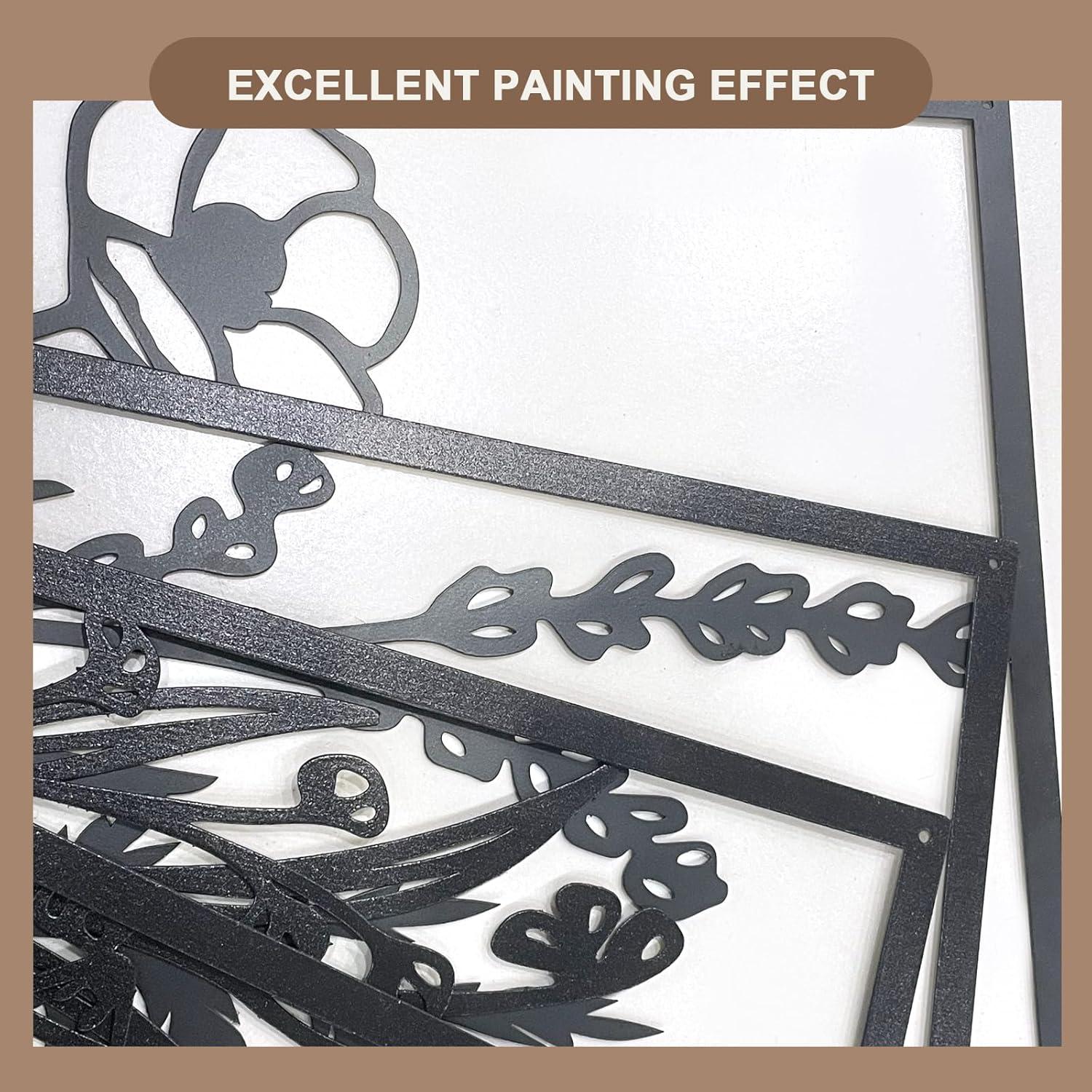 Winston Porter 4 Pcs Black Abstract Flowers Metal Wall Art, 17 X 12'' Minimalist Floral Single Line Wall Décor, 3D Textured Sculptures, Rustic Nature Wall Art Décor For Living Room, Bedroom, Study (Set of 4)