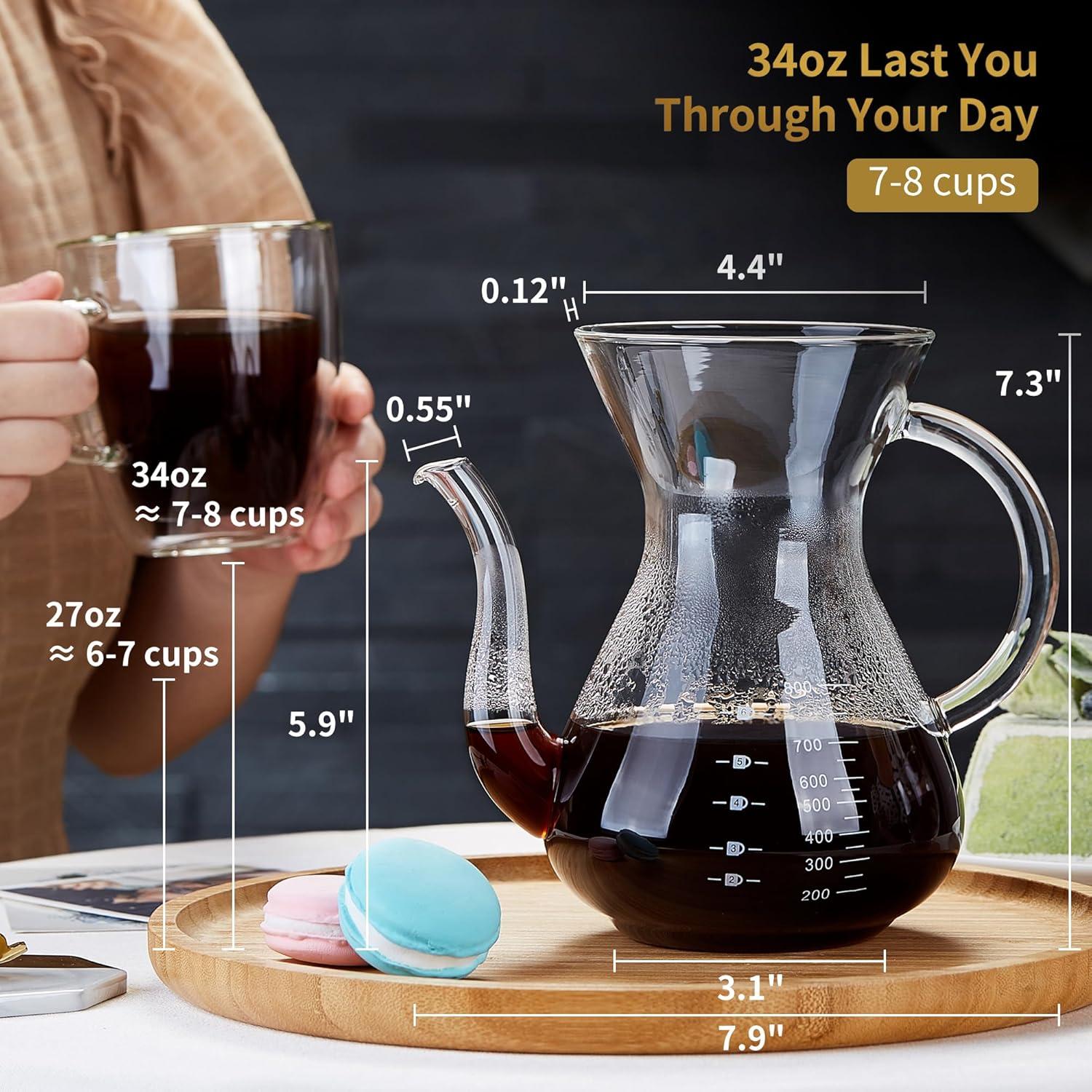 Clear Borosilicate Glass Pour Over Coffee Maker with Stainless Steel Filter