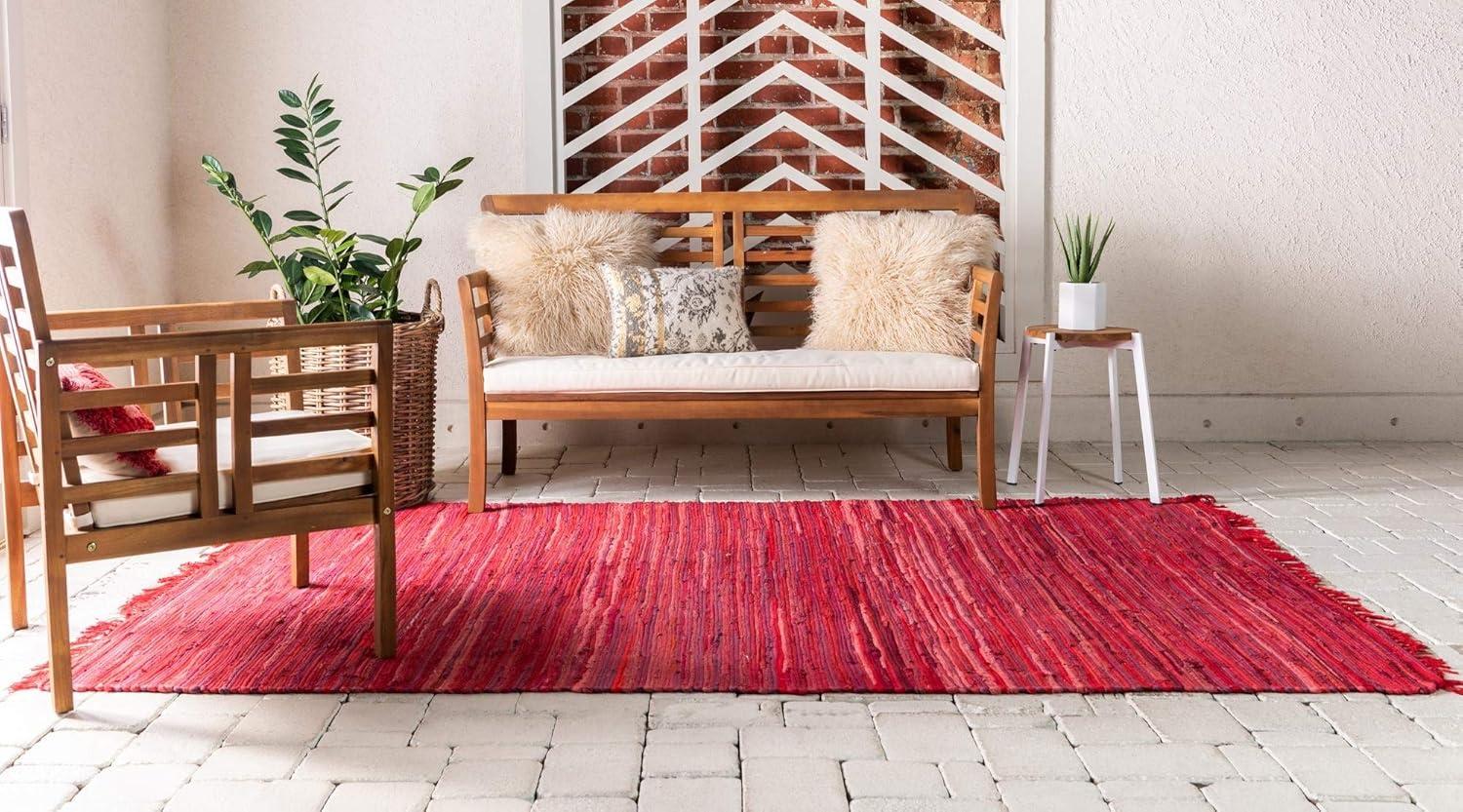 Presley Striped Hand-Knotted Cotton Red Area Rug