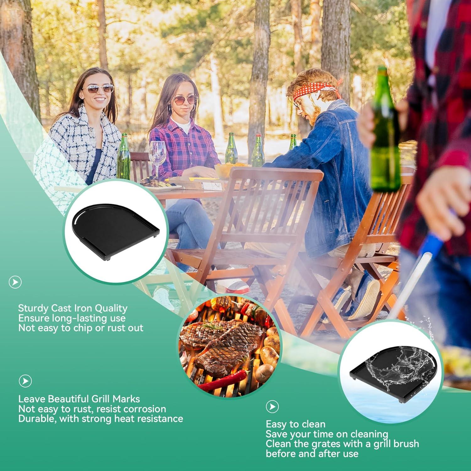Cast Iron Half Grill Cooking Griddle for Coleman RoadTrip Swaptop Grills LX LXE LXX, Non-Stick Flat Cooking Pan BBQ Accessories, 1 Pack
