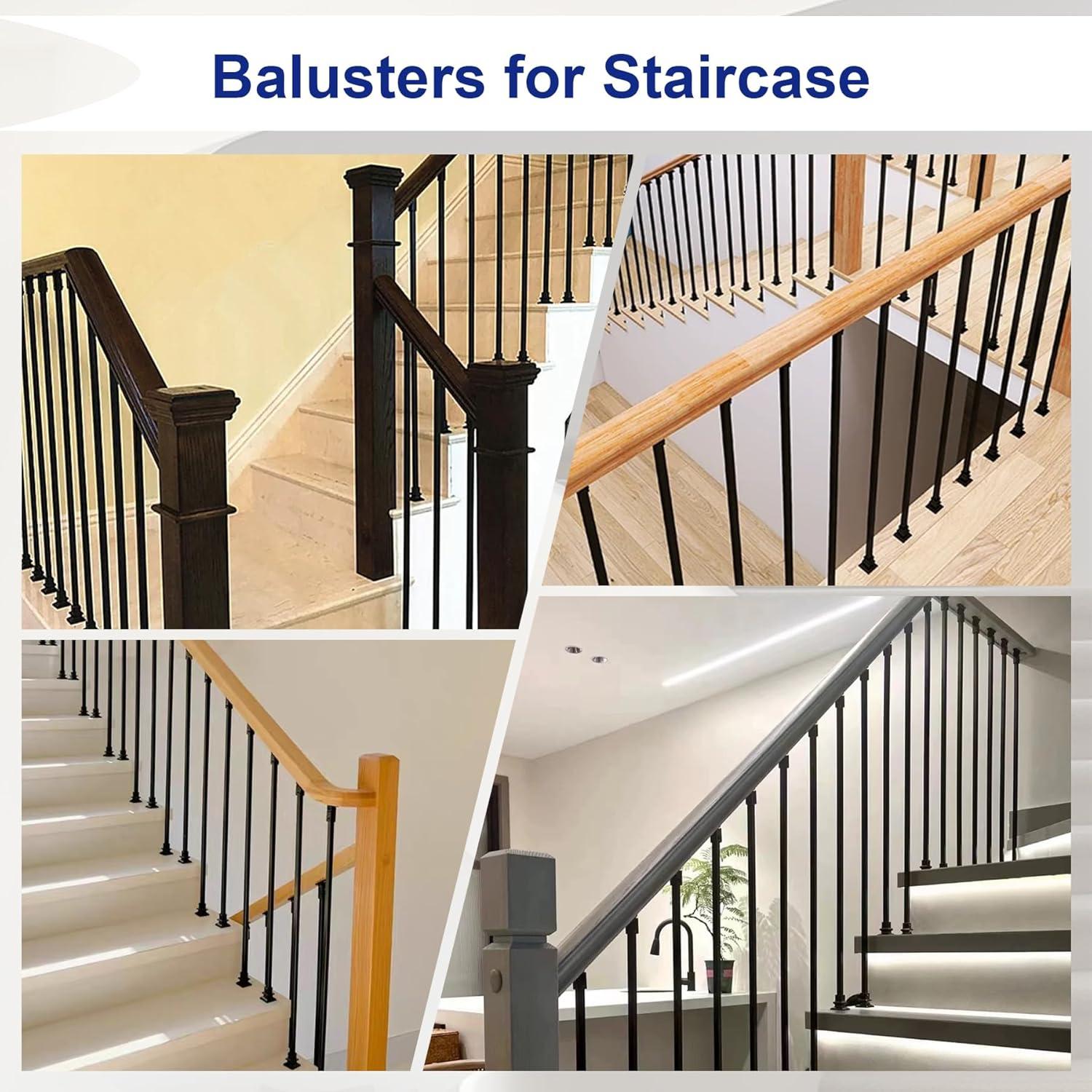 15 Pack Iron Balusters Square Hollow Stair Spindles 1/2" Metal Balusters with Iron Baluster Swivel Shoes for Staircase