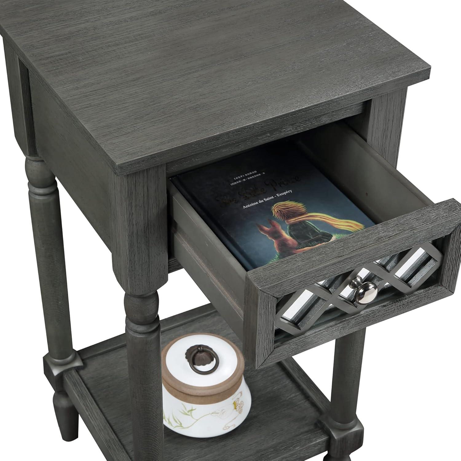 Wirebrush Dark Gray Pine Wood Accent Table with Storage