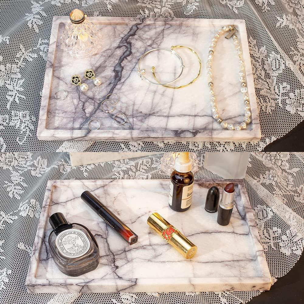 Real Luxurious Vanity Tray Natural Genuine Marble Storage Tray for Home Decor Stone Tray for Bathroom/Kitchen/Vanity/Dresser Non-Resin/Non-Ceramic(Lilac)