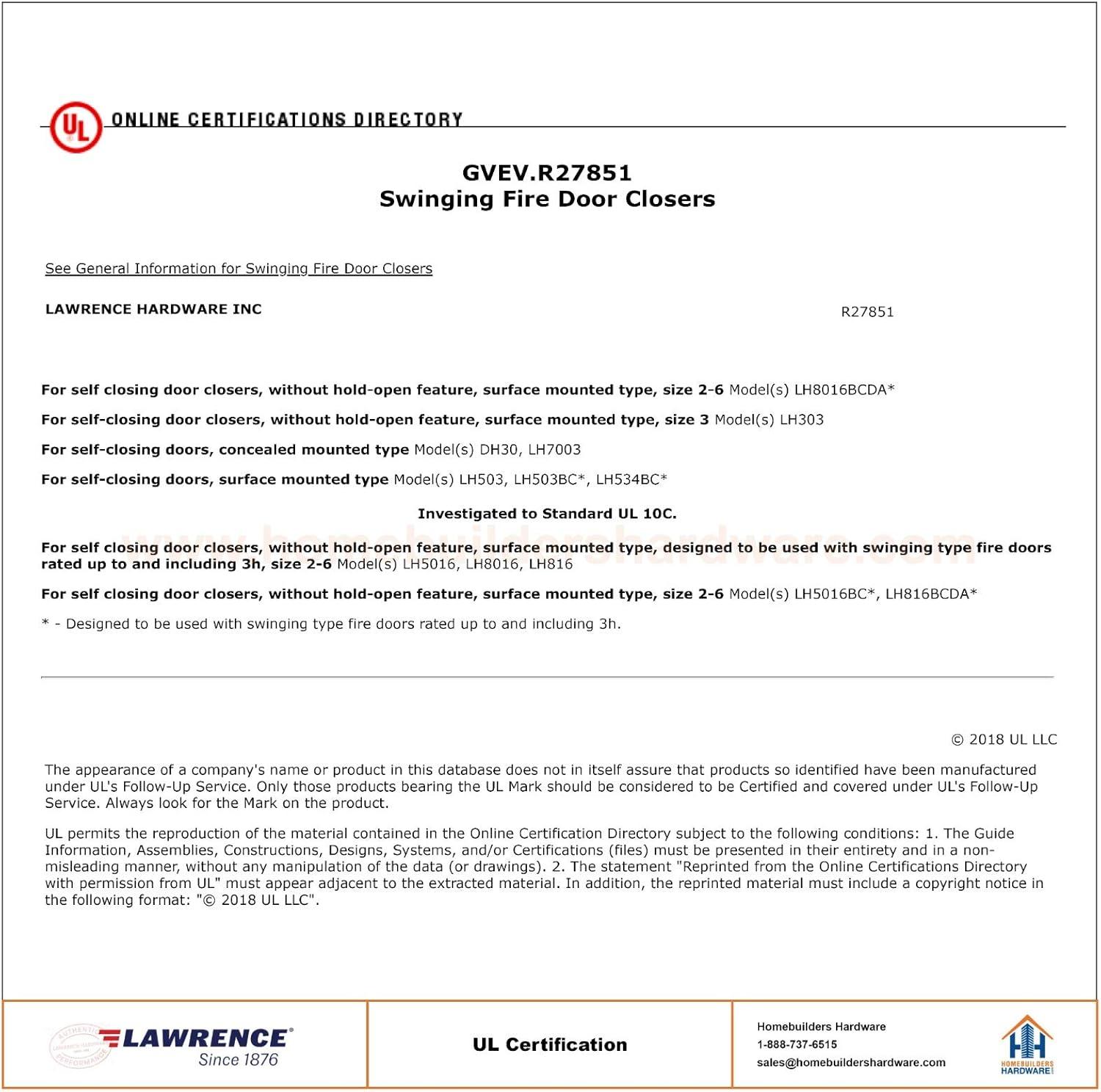 Lawrence Hardware Medium Duty Commercial Door Closer for Interior & Exterior Doors, Aluminum