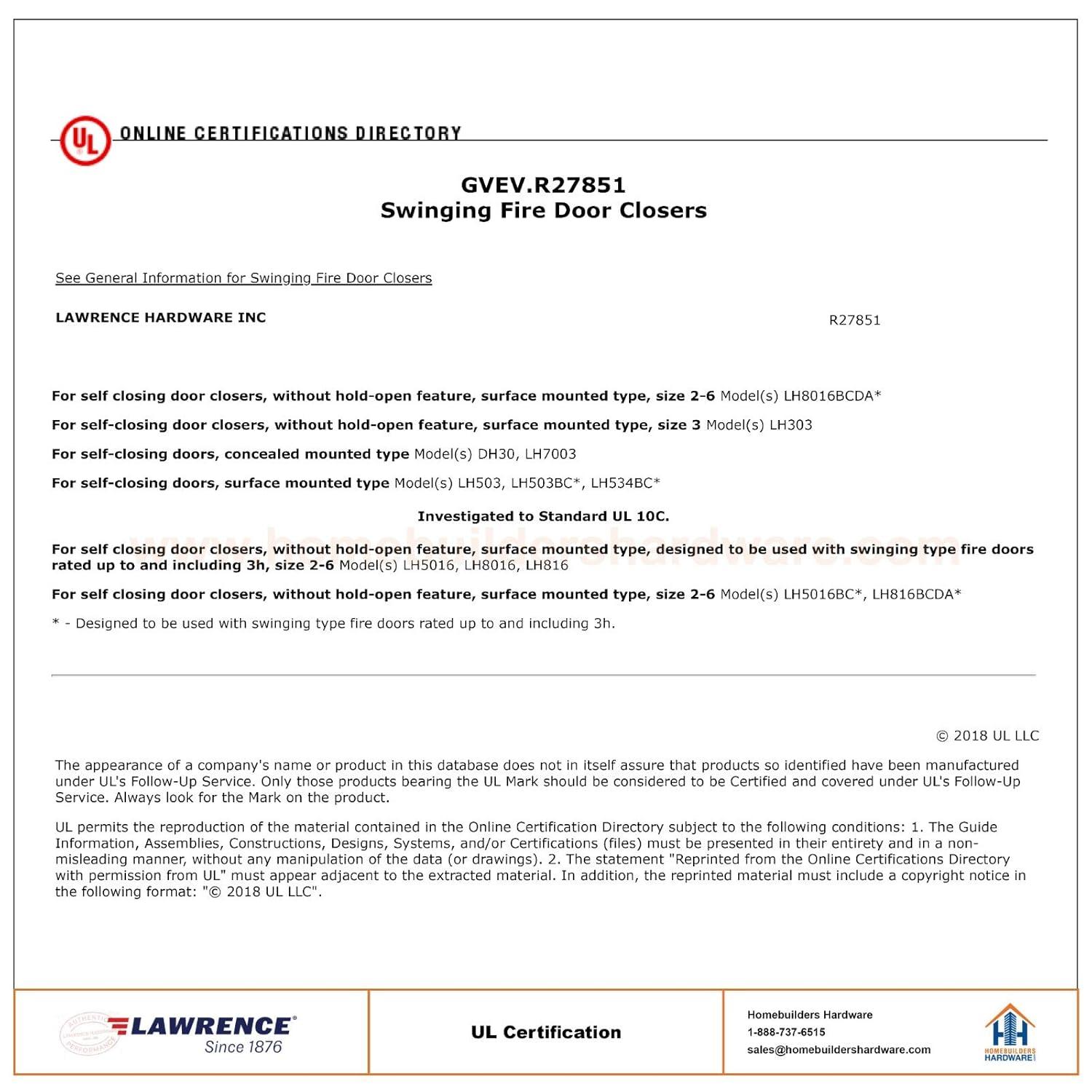 Lawrence Hardware Medium Duty Commercial Door Closer for Interior & Exterior Doors, Aluminum