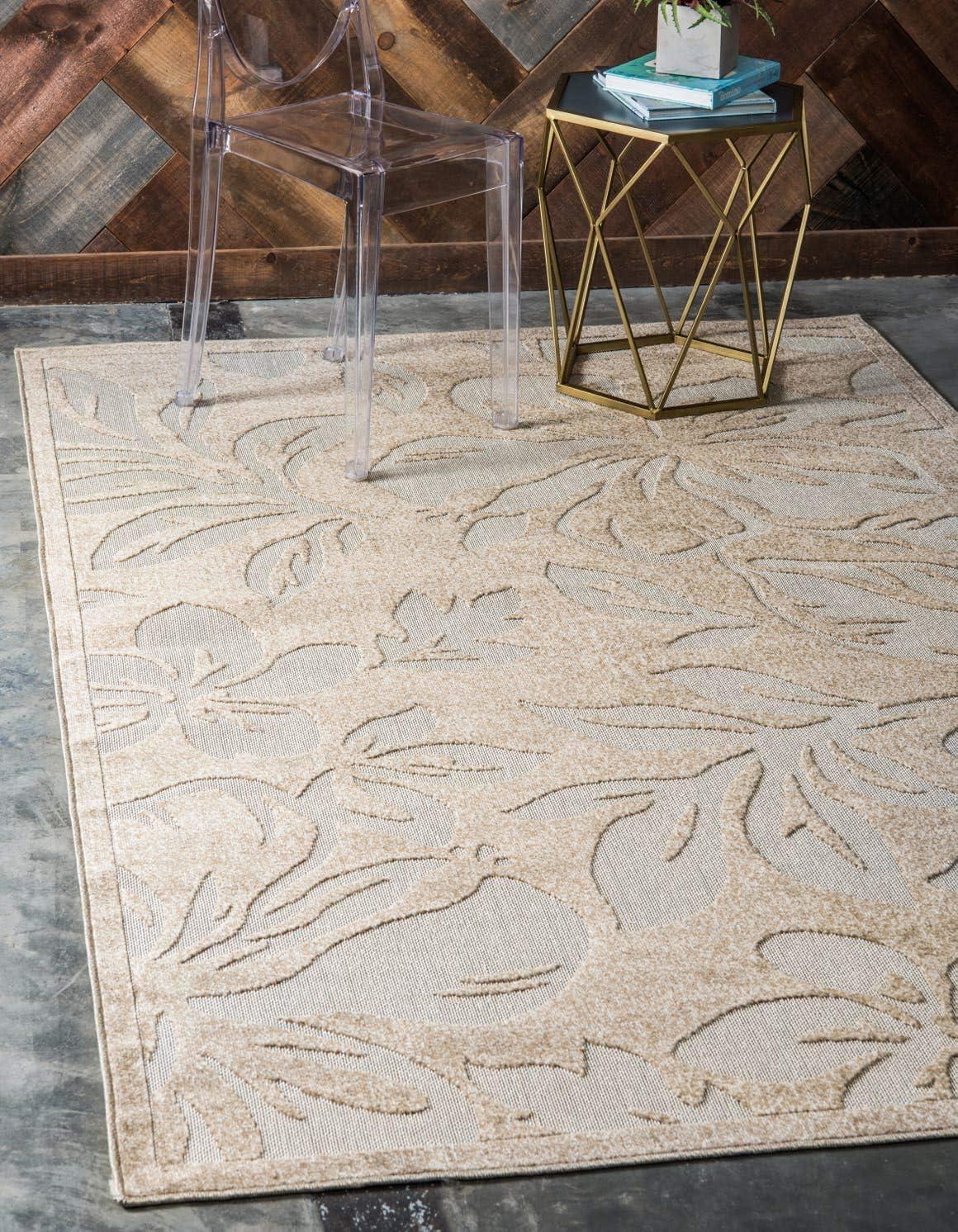 Unique Loom 7' 1 x 10' 0 Beige Outdoor Botanical Jacksonville Area Rug