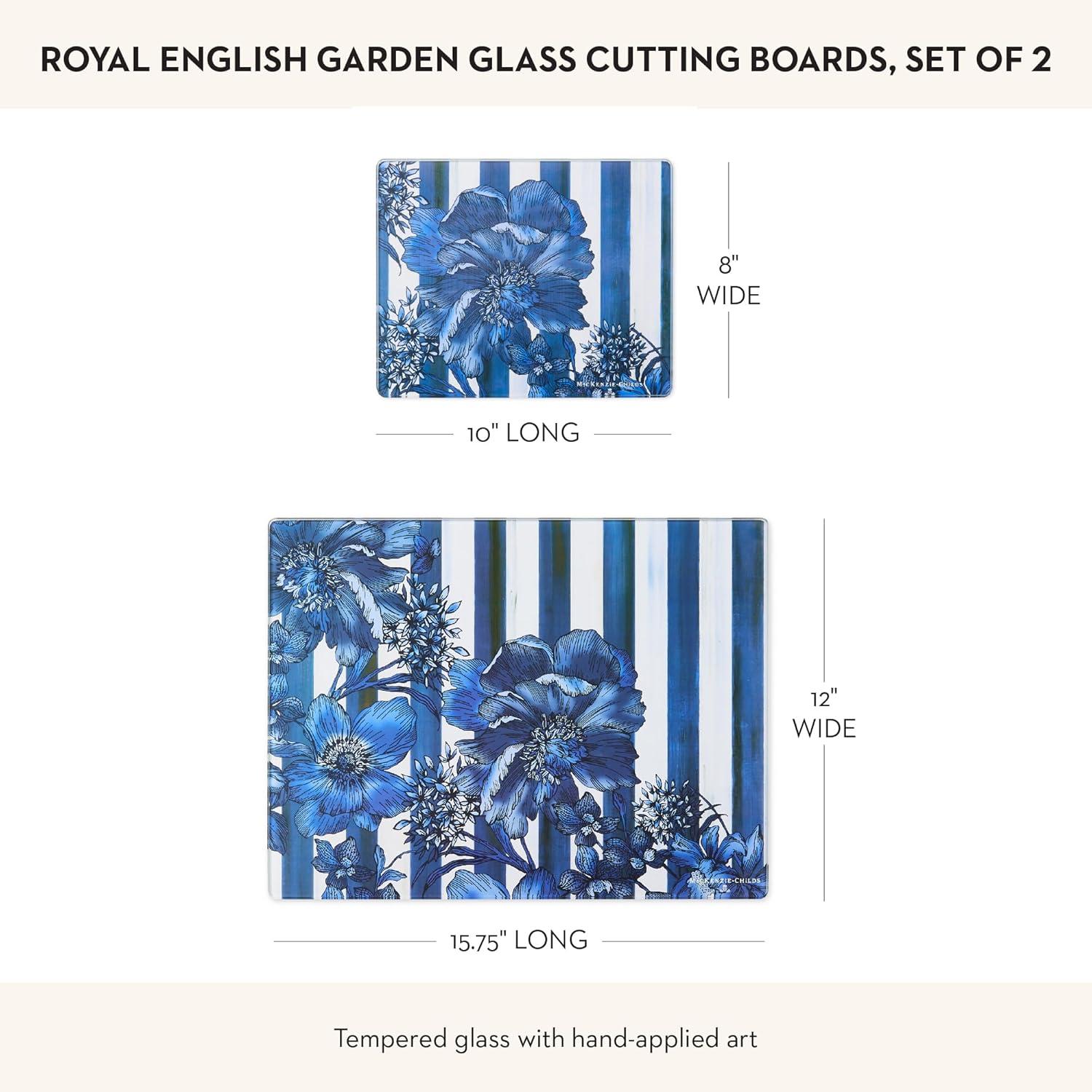 Royal Blue Floral Tempered Glass Rectangular Cutting Board Set
