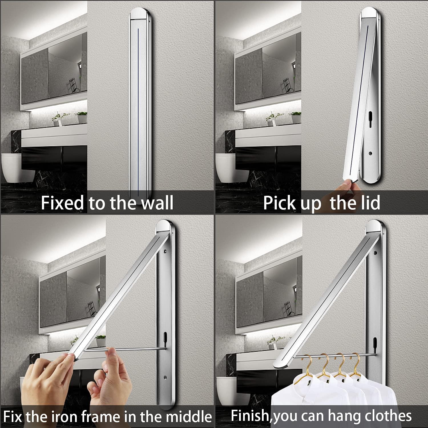 Clothes Drying Rack for Small Laundry Rooms, Clothes Drying Rack Folding Indoor, Wall Mounted Clothes Rack Foldable, (Aluminum, Silver)