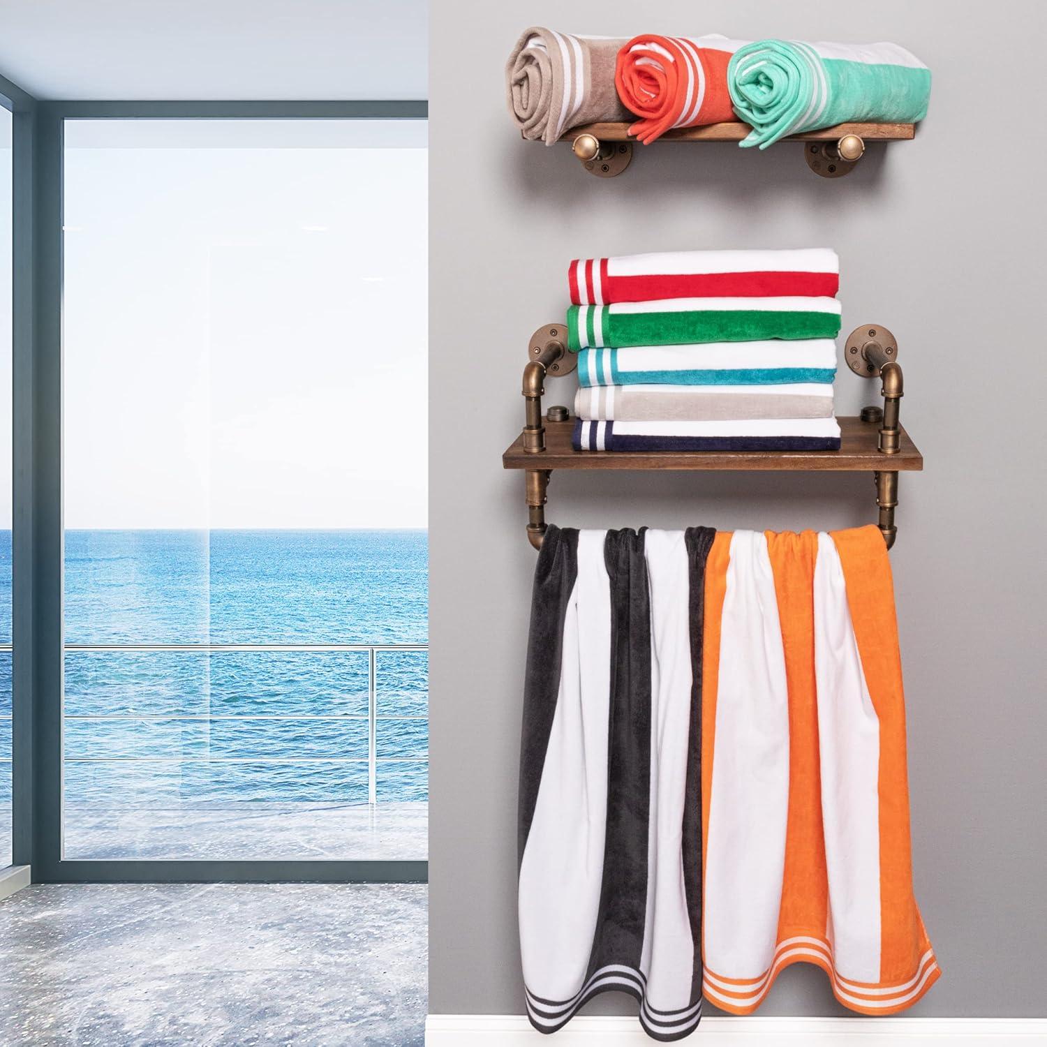 Superior Cabana Striped 4-Piece Oversized Cotton Beach Towel Set, Turquoise