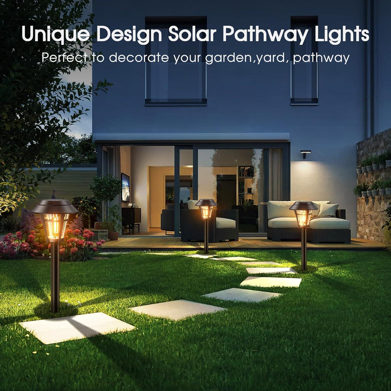 Black Solar LED Pathway Lights with Warm White Glow, 10-Pack