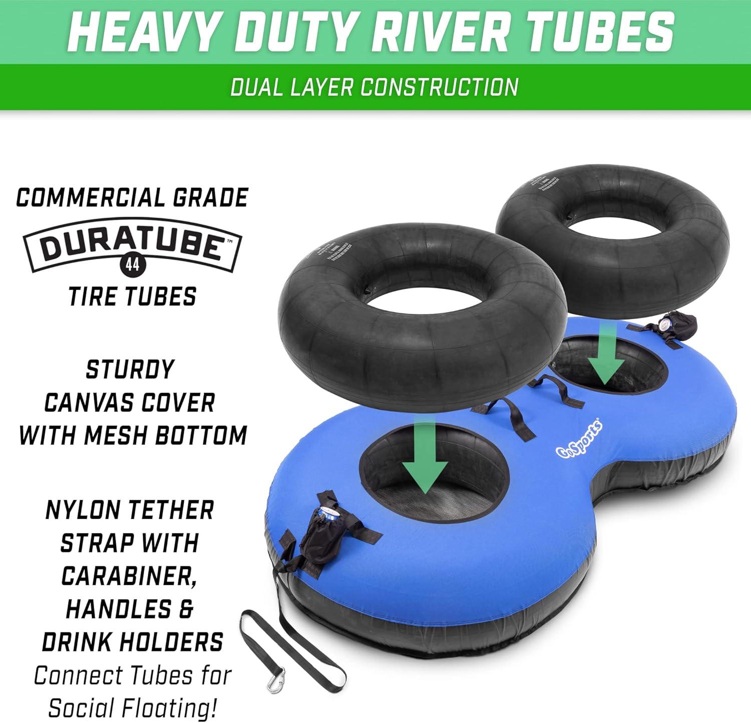 GoSports Heavy-Duty 2 Person Floating River Tube with Premium Canvas Cover-Commercial Grade Double River Tube-Blue