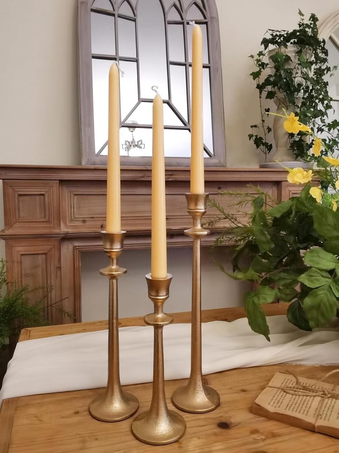 wwbo Set of 3 Exquisite Antique Brass Cast Iron Taper Candle Holders - Elegant Decorative Centerpieces for Wedding  Dining  Party - Tabletop Candlestick Holders for Christmas Decorations