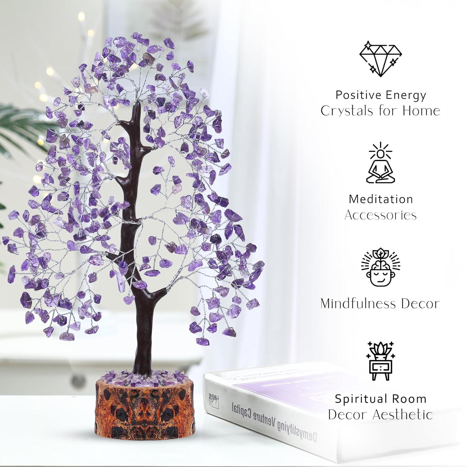 Amethyst Crystal Tree with Wooden Base for Office Decor