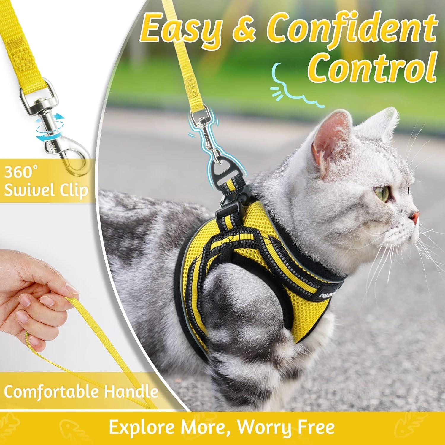 rabbitgoo Cat Harness and Leash Set for Walking Escape Proof, Adjustable Soft Kittens Vest with Reflective Strip for Small Cats, Comfortable Outdoor Vest, Yellow