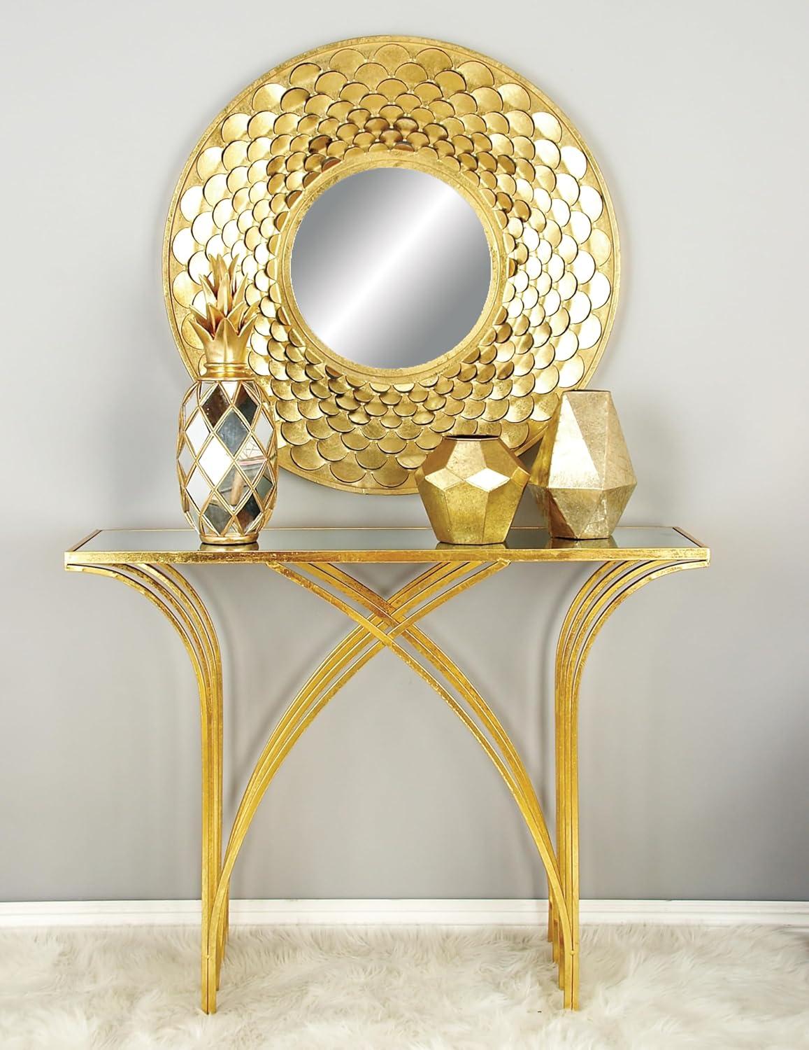 Elegant Gold Metal & Mirrored Glass Art Deco Console Table