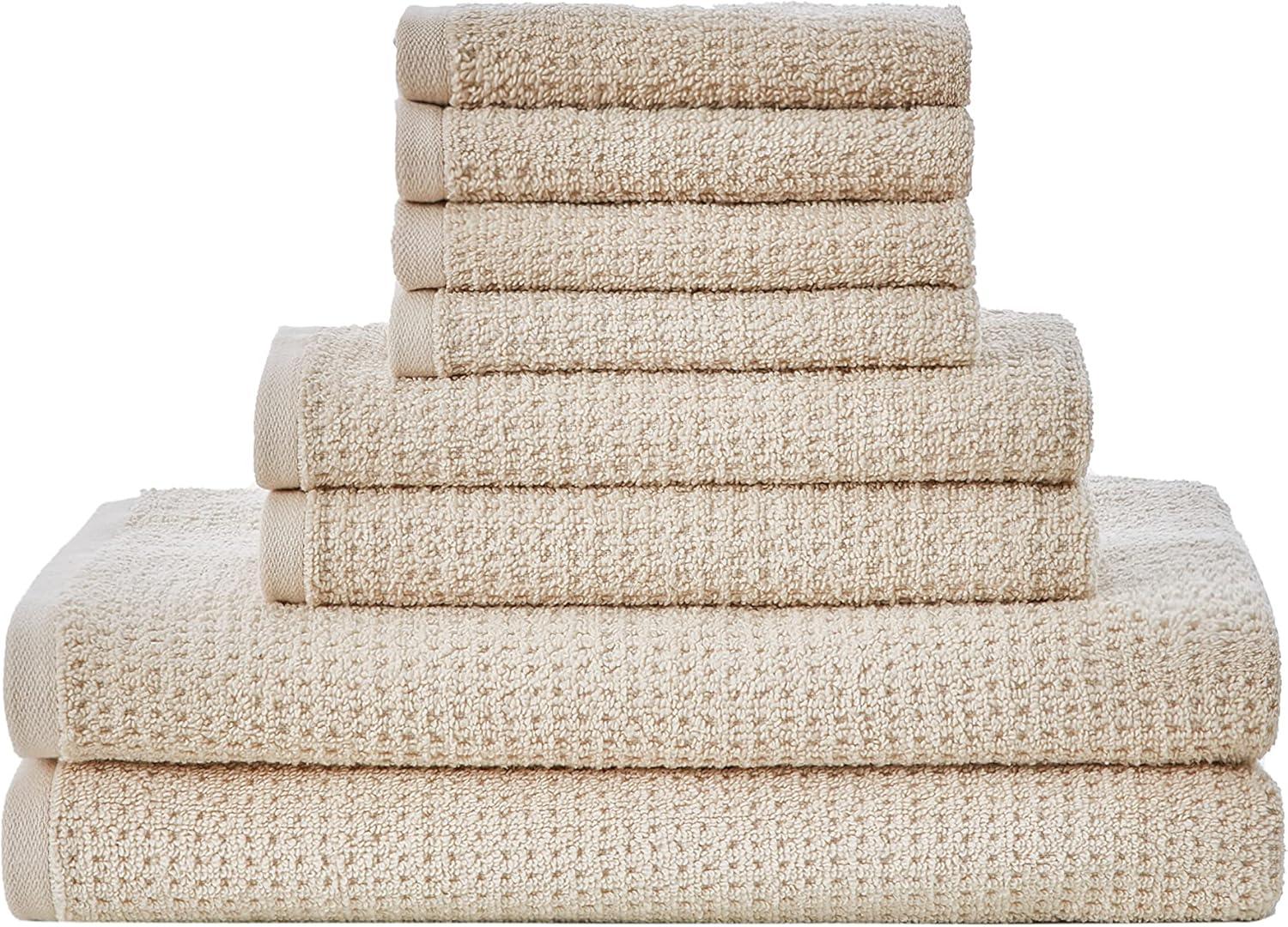 Oasis Beige 8-Piece Cotton Towel Set with Waffle Texture