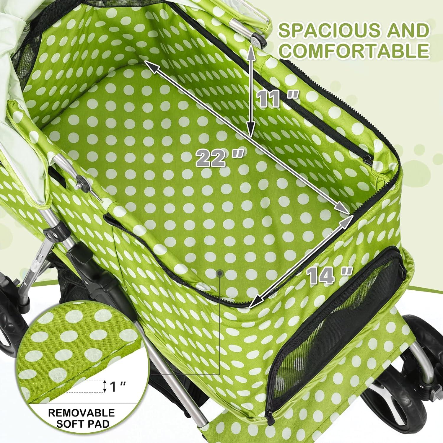 3-In-1 Pet Stroller Foldable Pet Stroller With Weather Cover Storage Basket For Dog Cat