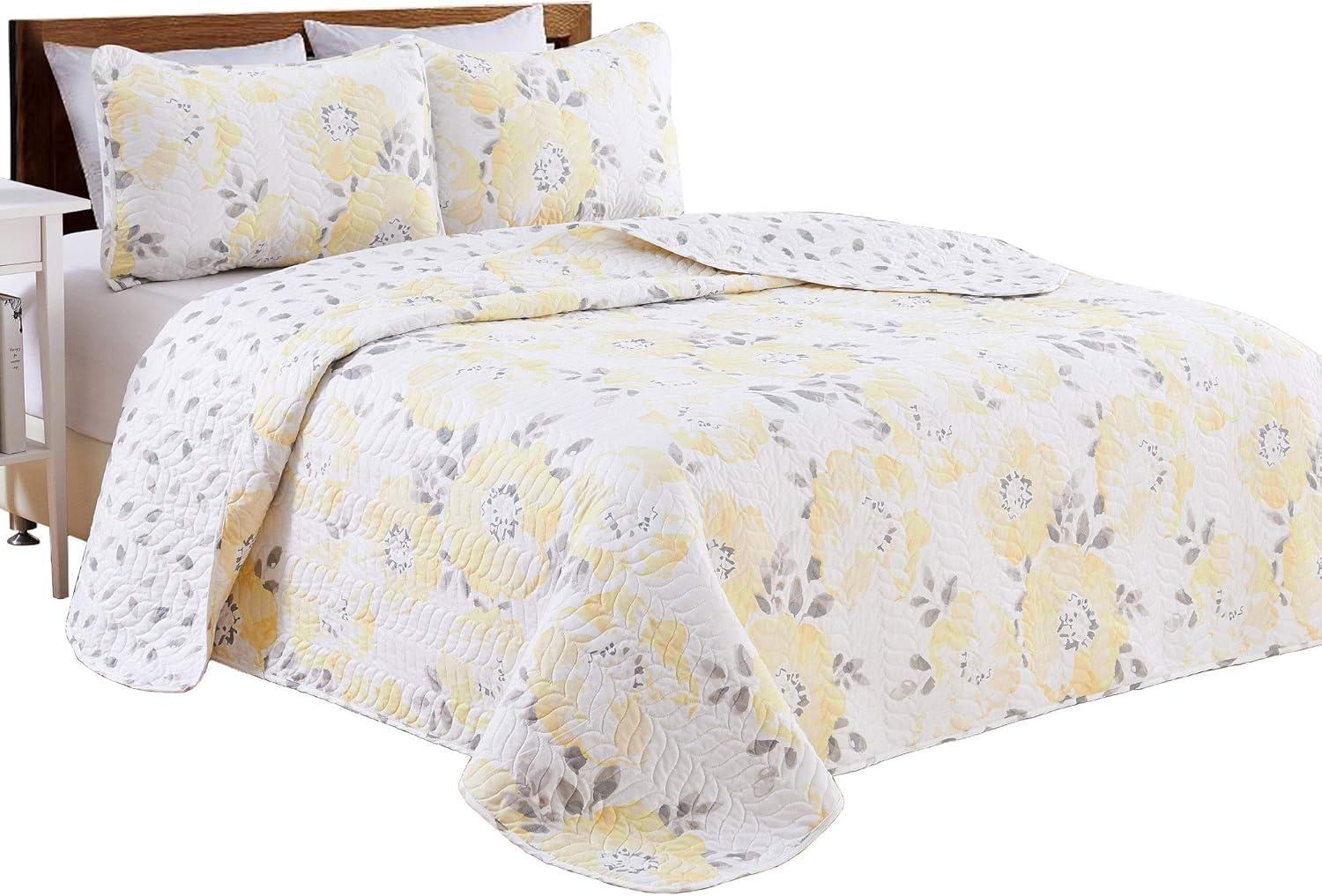 Great Bay Home All-Season Reversible Reversible Quilt Set With Shams  (Twin, Helene - Yellow)