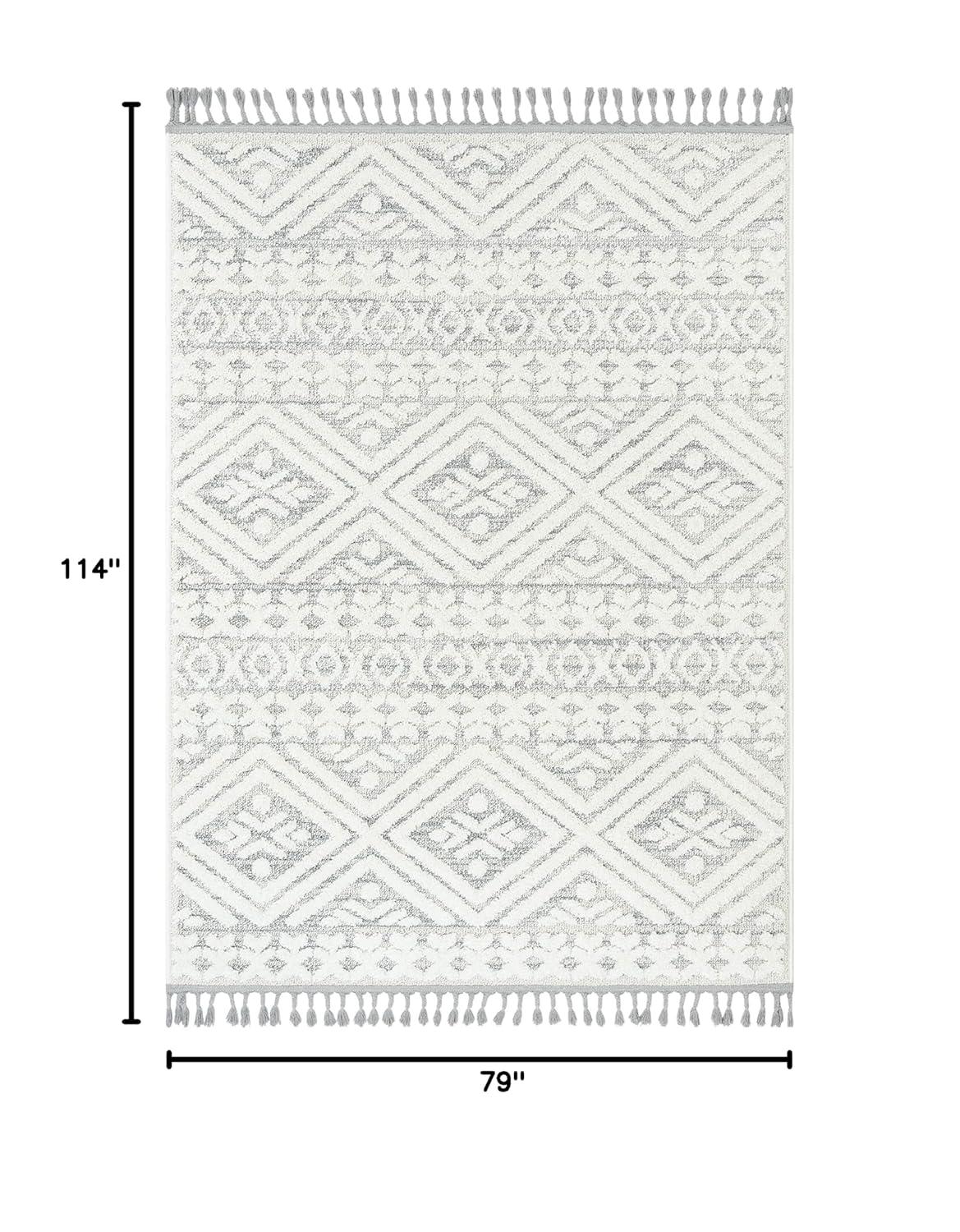 Well Woven Illana Cream Ethnic High-Lo Textured Diamond Area Rug (6'7" x 9'6")