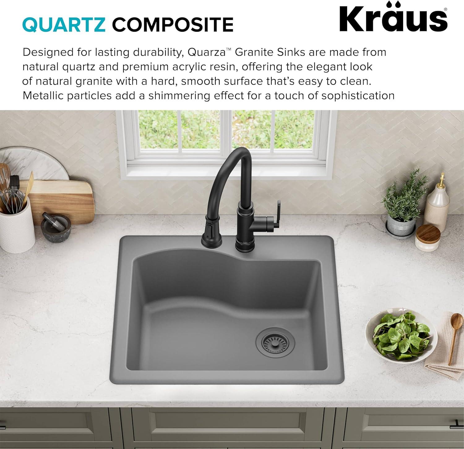 KRAUS Quarza™ 25" L Dual Mount Single Bowl Granite Kitchen Sink