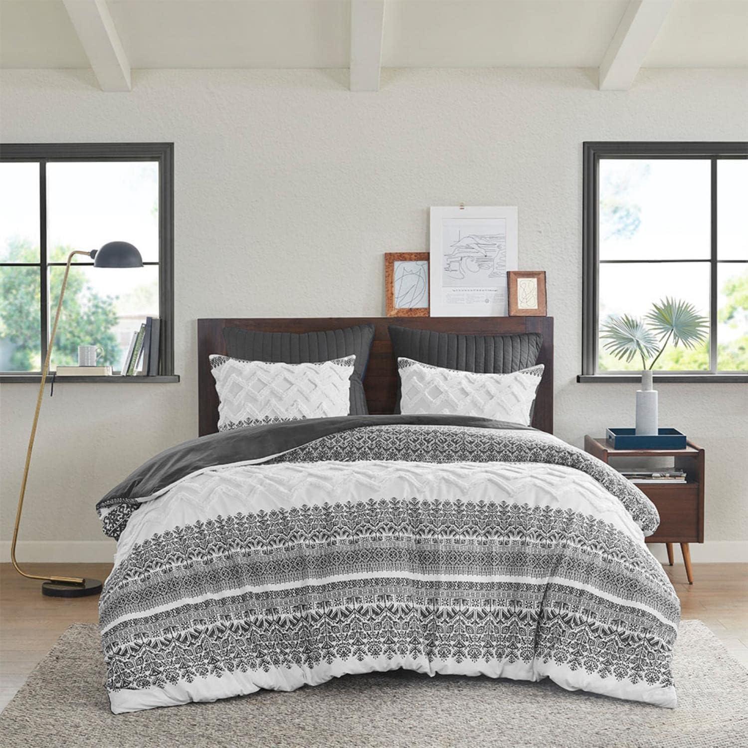 3pc Full/Queen Mila Cotton Duvet Cover Set with Chenille Tufting Gray - Ink+Ivy