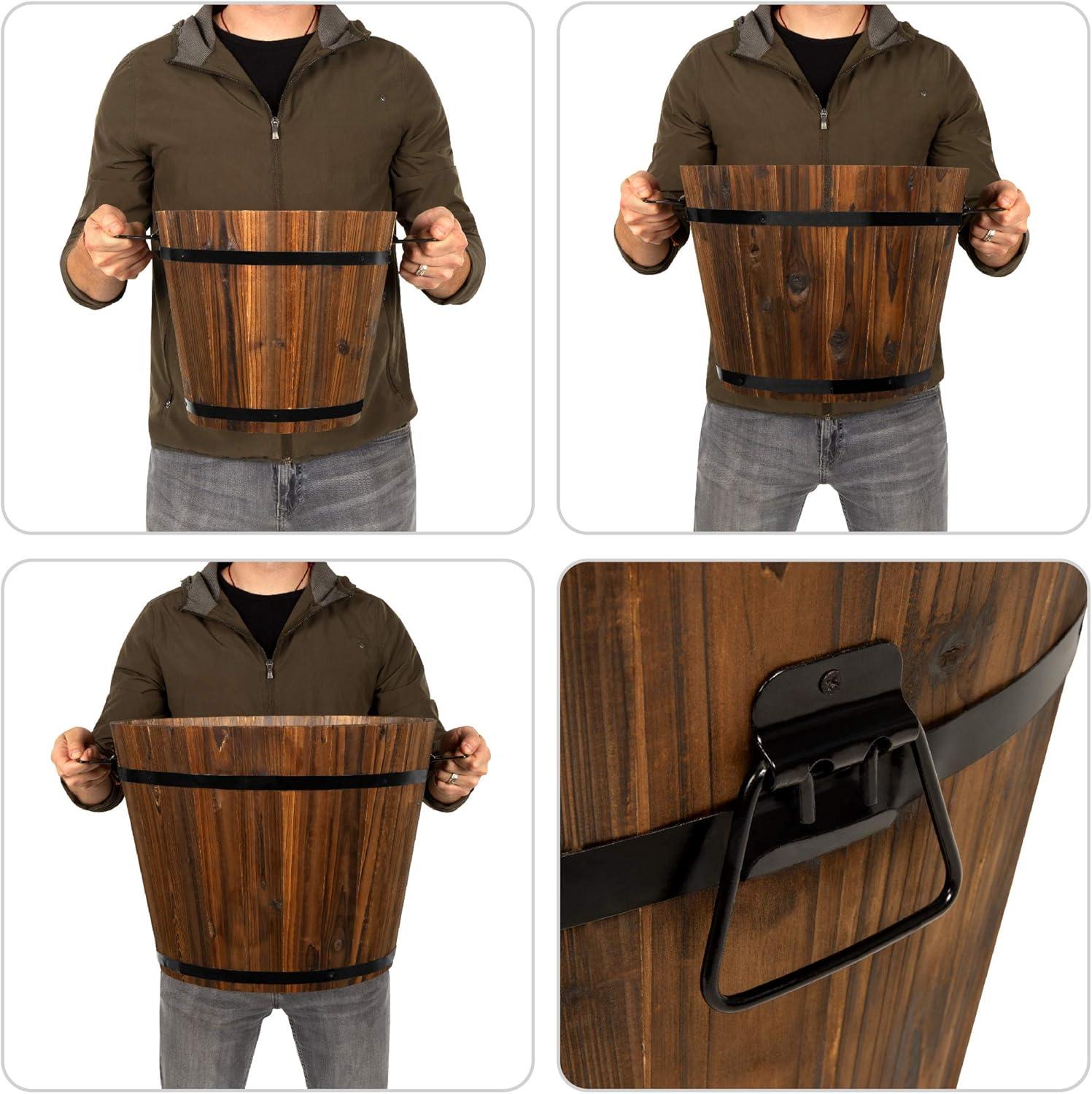 Rustic Wooden Barrel Trio Planters for Indoor & Outdoor Elegance