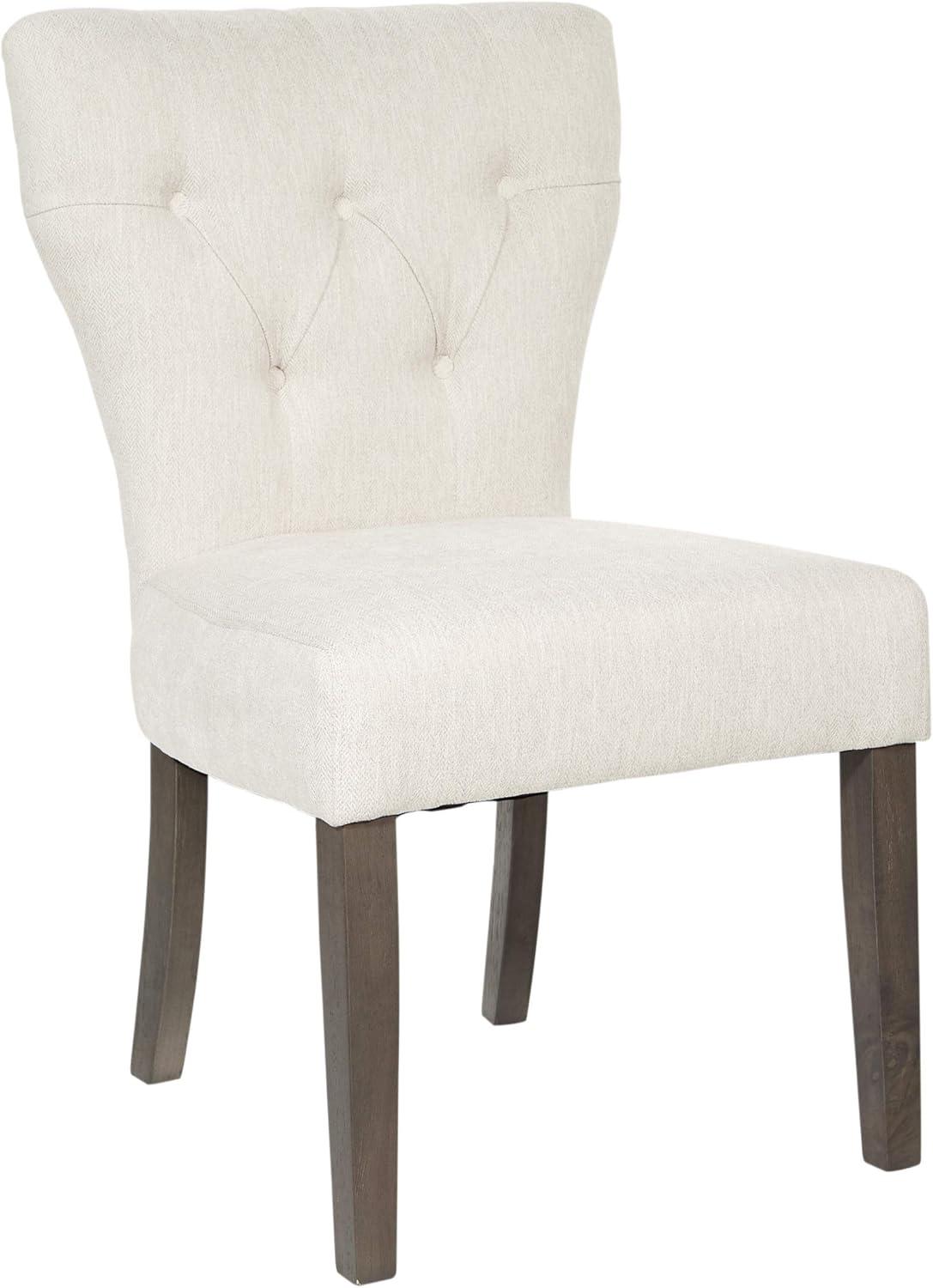 Elegant Cream Upholstered Dining Chair with Woodblock Legs