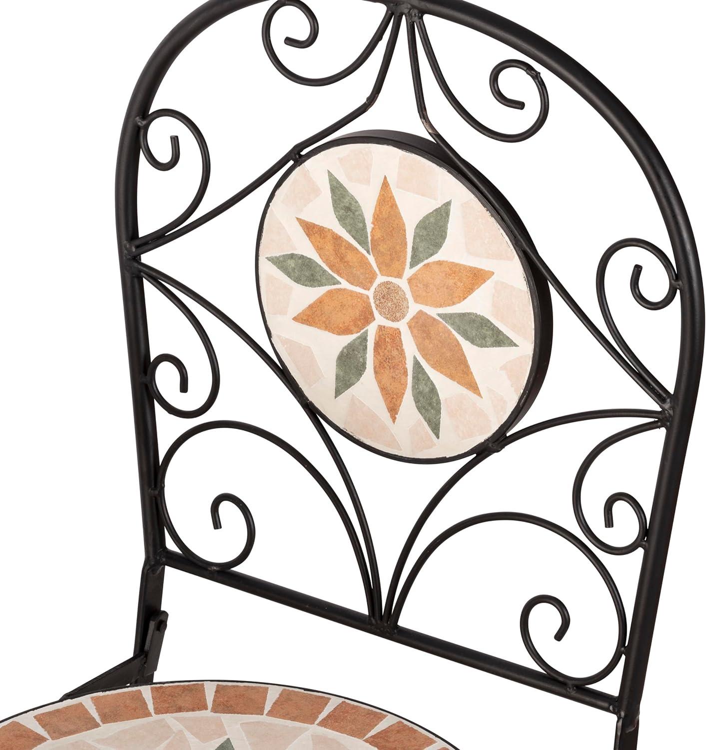 Alpine Corporation 3-Piece Iron Mosaic Tile Patio Bistro Set, Light Brown