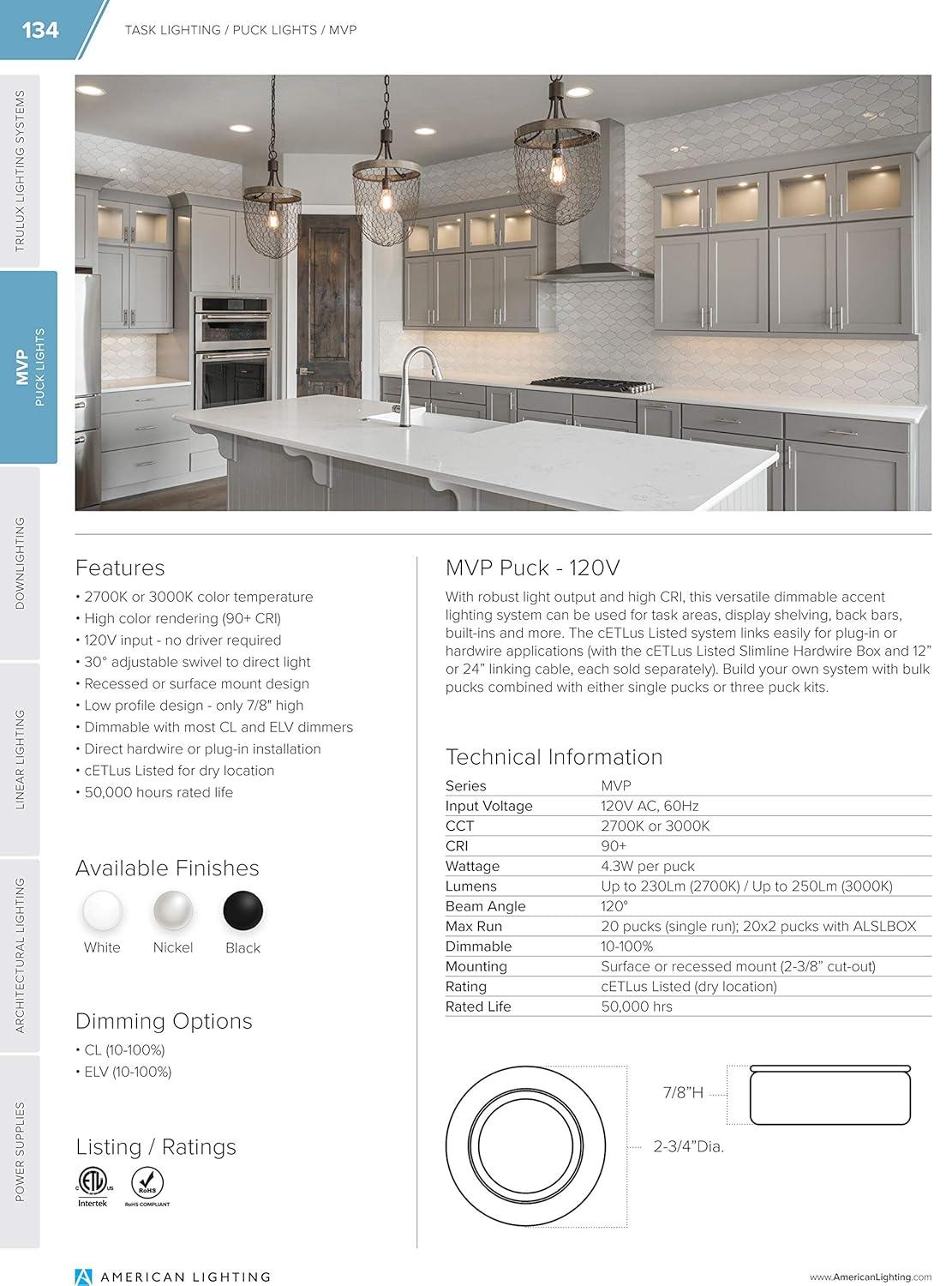 White Dimmable LED Swivel Puck Light Kit, 3-Pack