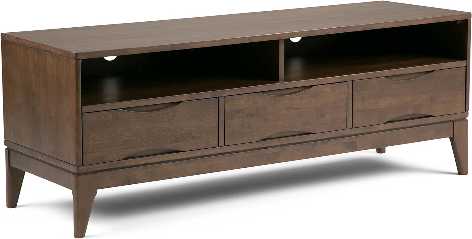 Harper 60" Walnut Brown Rubberwood TV Stand with Cabinet and Drawers