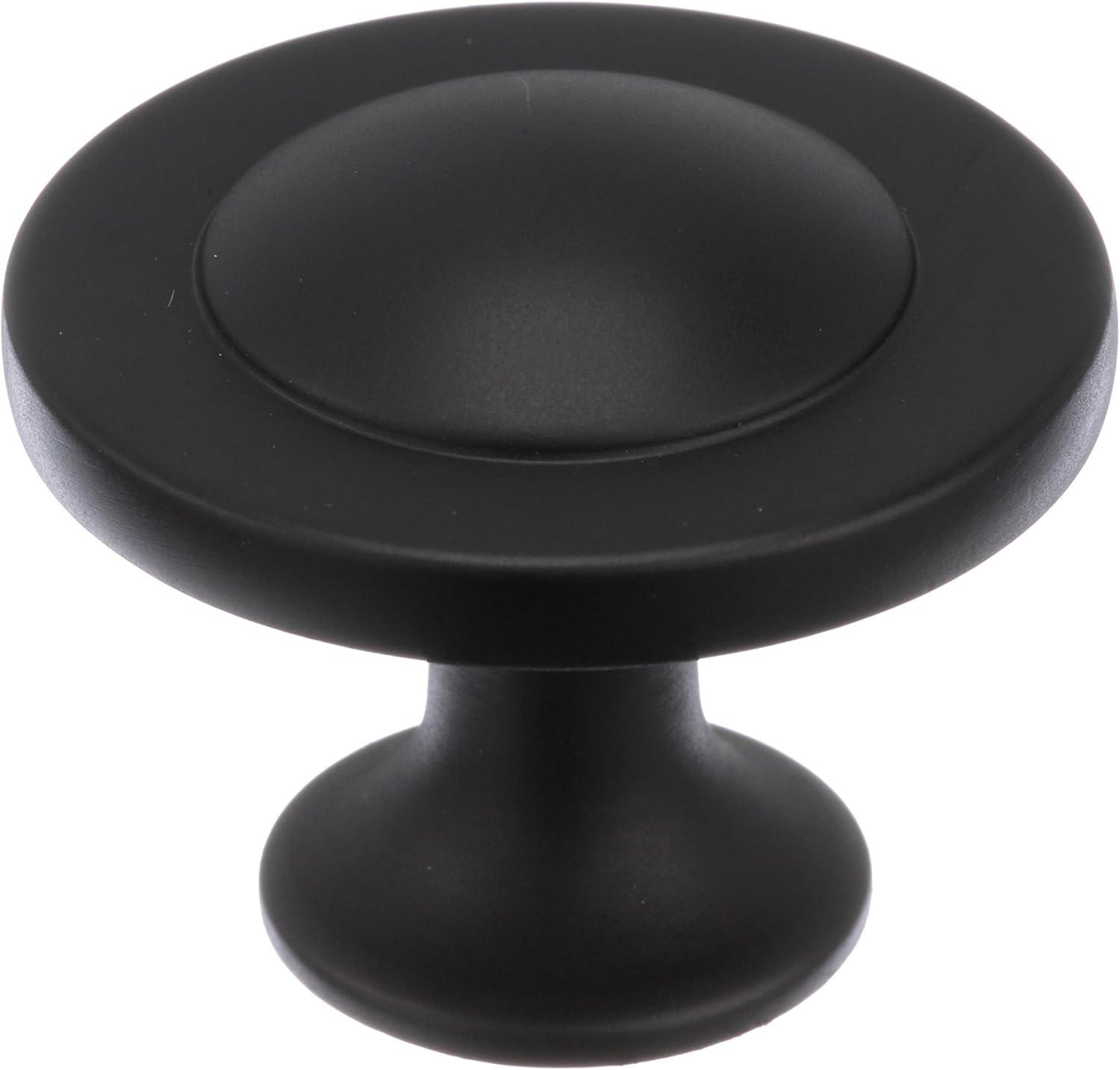 Matte Black Round Cabinet Knob with Mounting Hardware, 1-1/4 Inch