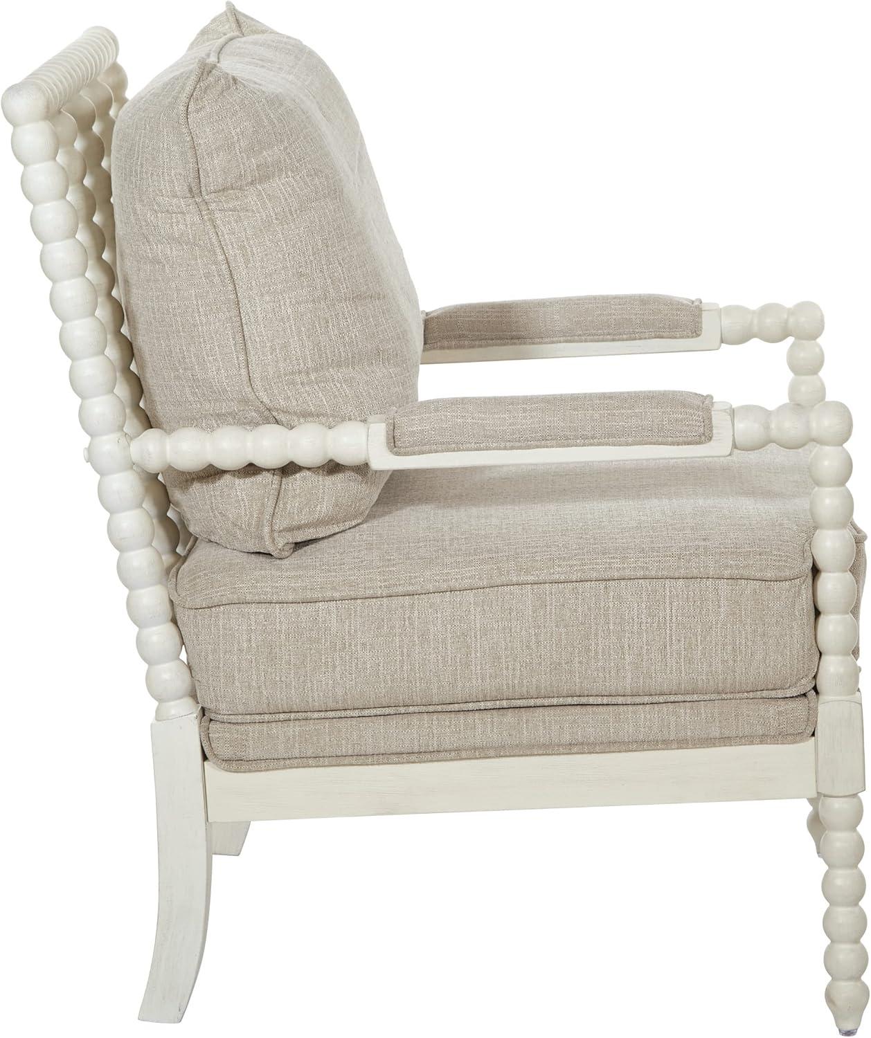 Kaylee Spindle Chair in Linen  White Fabric with Antique White Frame