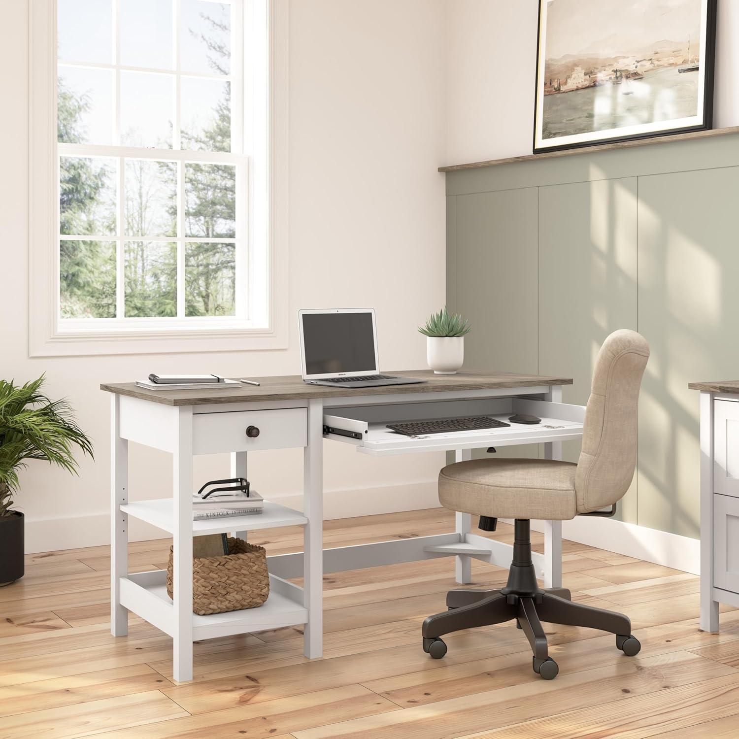 54W Mayfield Computer Desk with Shelves Shiplap Gray/Pure White - Bush Furniture