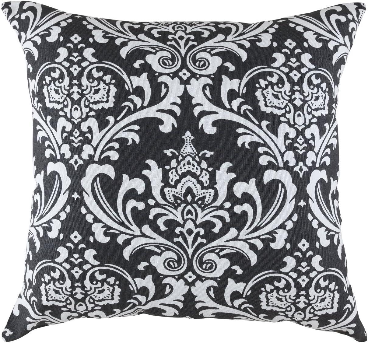 TreeWool (Pack of 2) Damask Accent Decorative Cotton Throw Pillow Covers (20 x 20 Inches, Black)