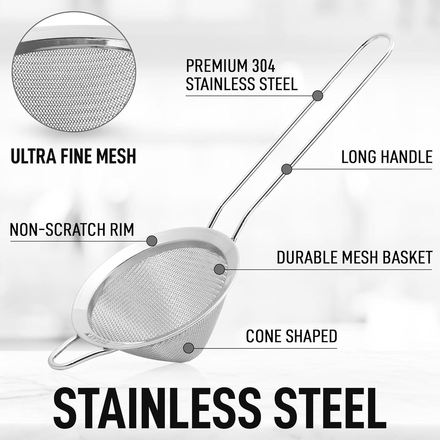 Zulay Kitchen Cocktail Strainer - Cone Shaped Stainless Steel Fine Mesh Strainer - Silver