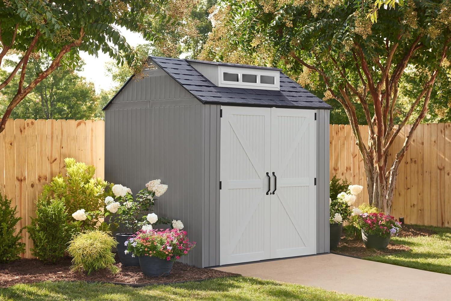 Rubbermaid 7 x 7 Foot Weather Resistant Resin Outdoor Storage Shed, Gray