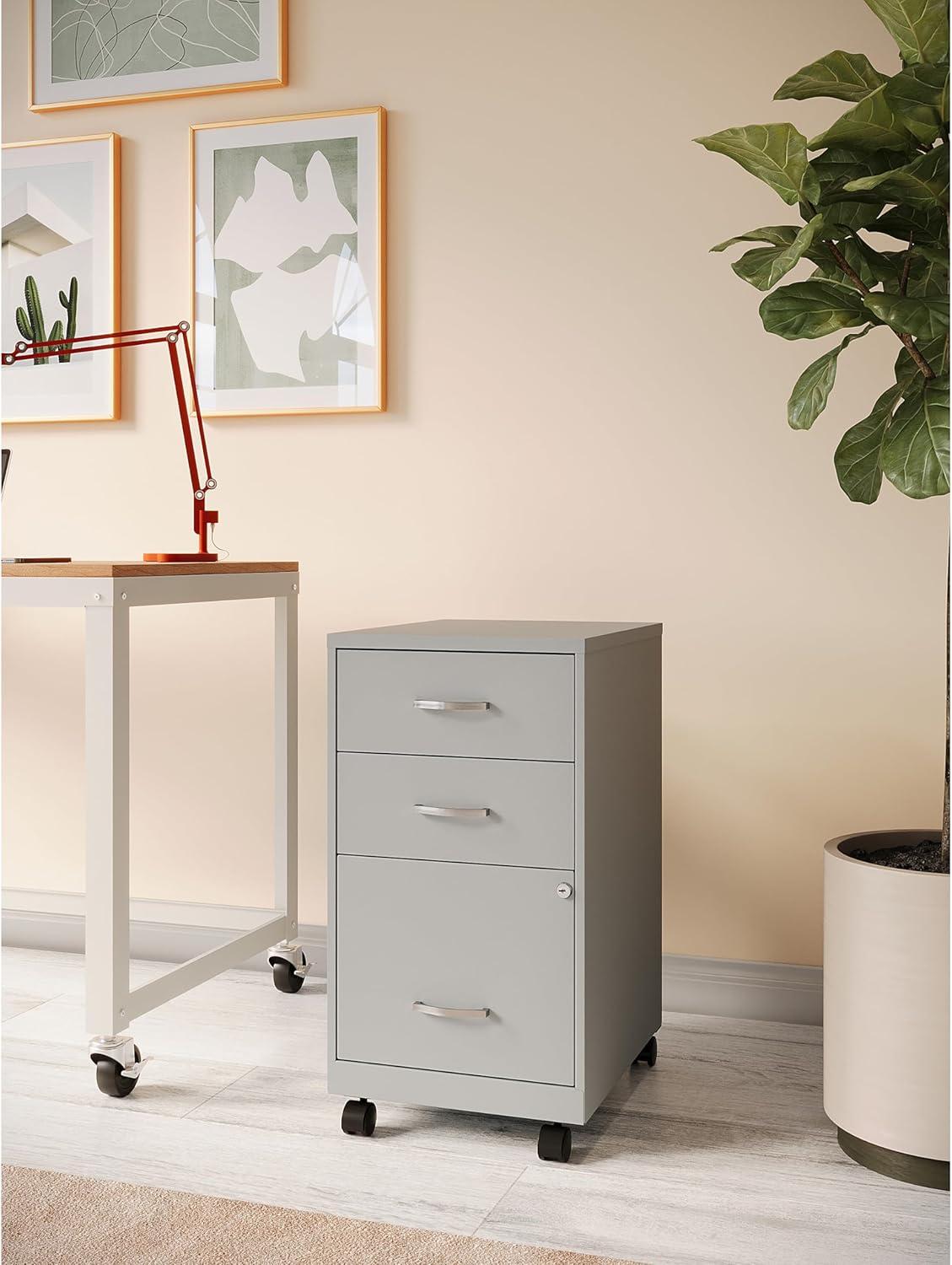 SoHo Silver 3-Drawer Mobile Pedestal File Cabinet with Lock