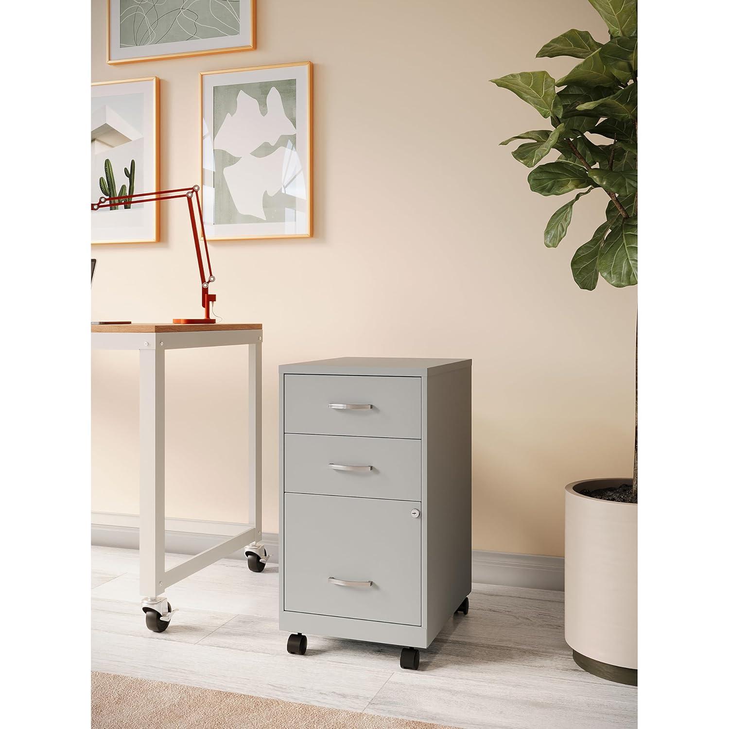 Space Solutions 18" Deep 3 Drawer Mobile Letter Width Vertical File Cabinet, Silver