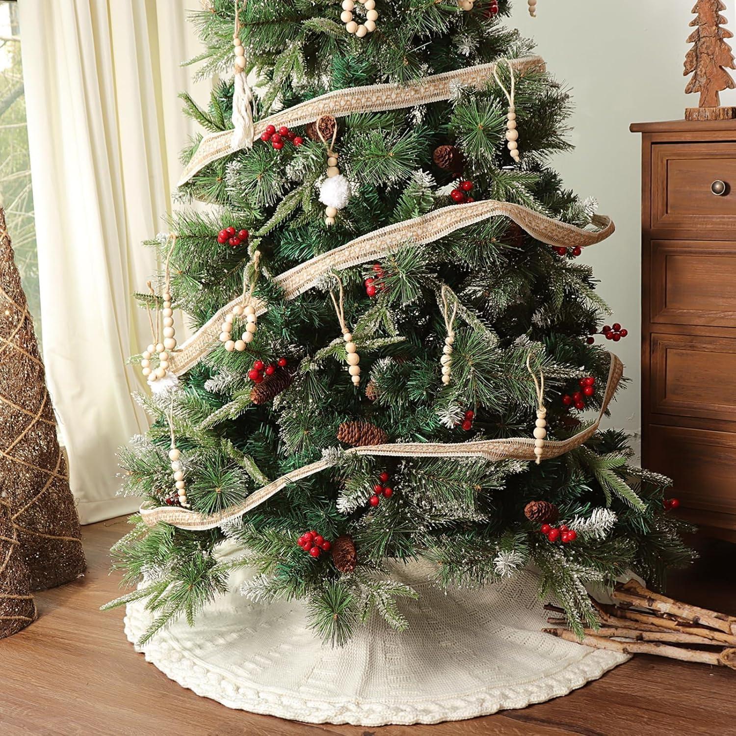 Taotanxi Knitted Christmas Tree Skirt :36 Inches(About 91 Cm)Cream Color White Tree Skirt Woven Twisted Knit Chunky Rustic Christmas Tree Decoration Christmas Holiday Home Party Decoration