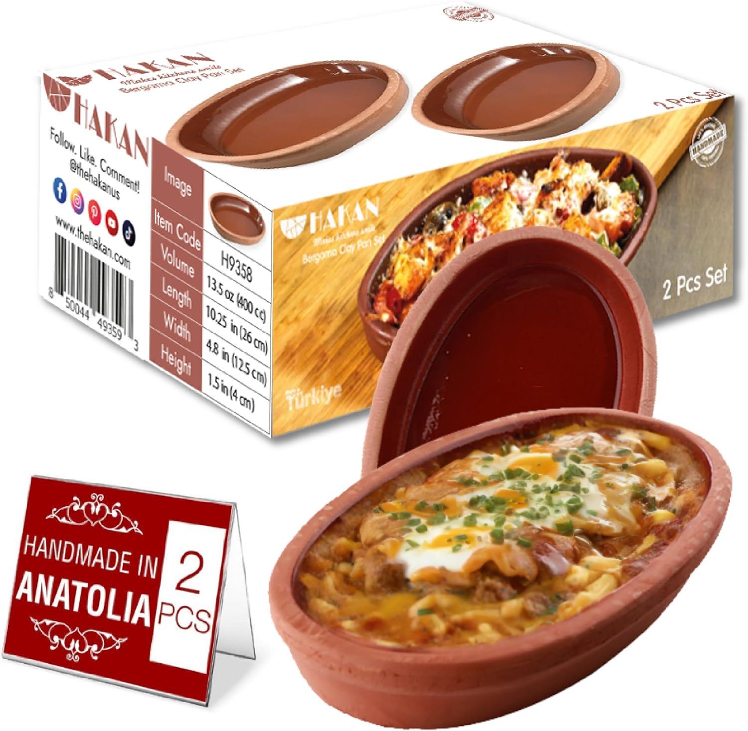 Cooking Clay Pan Set of 2, Terracota Portuguese Roaster, Large, 11.3 in