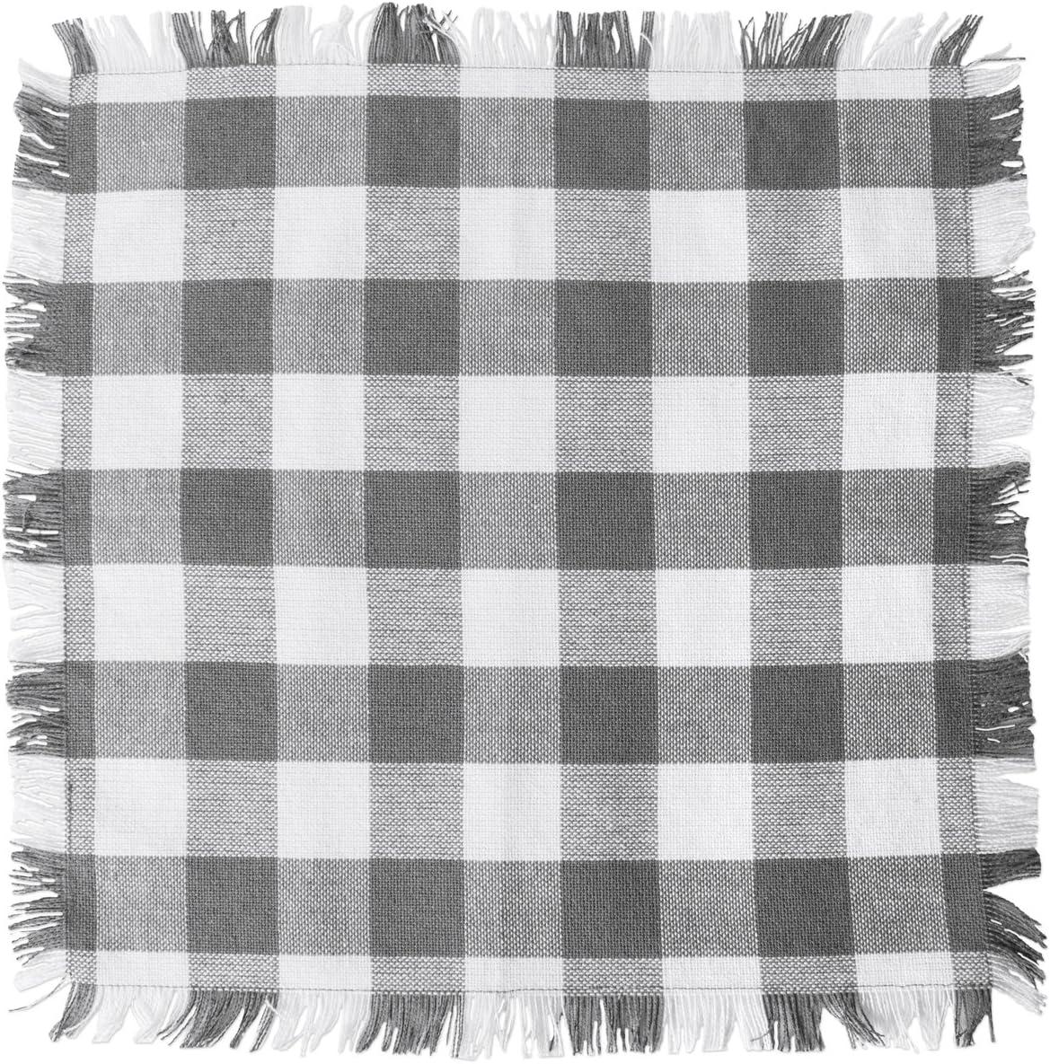 Gray Heavyweight Woven Fringed Check Plaid Dish Cloth (Set of 6)