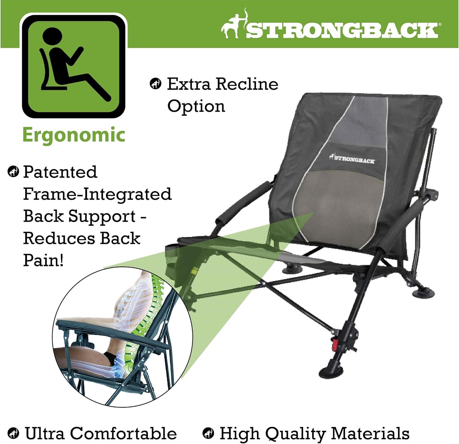 Strongback Low G Recliner Beach Chair with Lumbar Support, Black/Grey