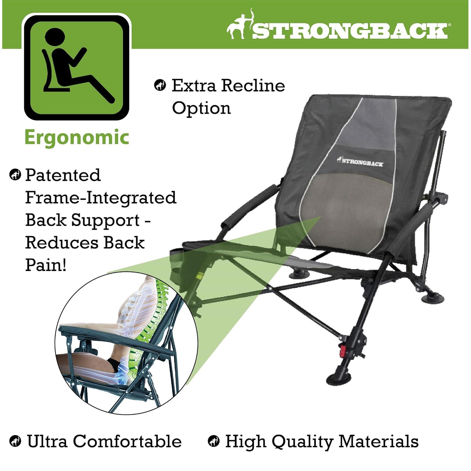 Strongback Low G Recliner Beach Chair with Lumbar Support, Black/Grey